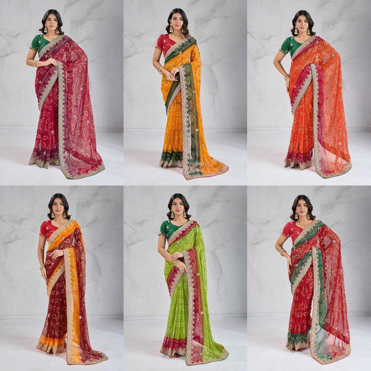 Ynf Georgette RIN188 Suvidha Pitta work Bandhej Sarees Wholesale Printed Sarees Georgette Sarees Gota Patti Sarees Printed Georgette Saree Manufacturer