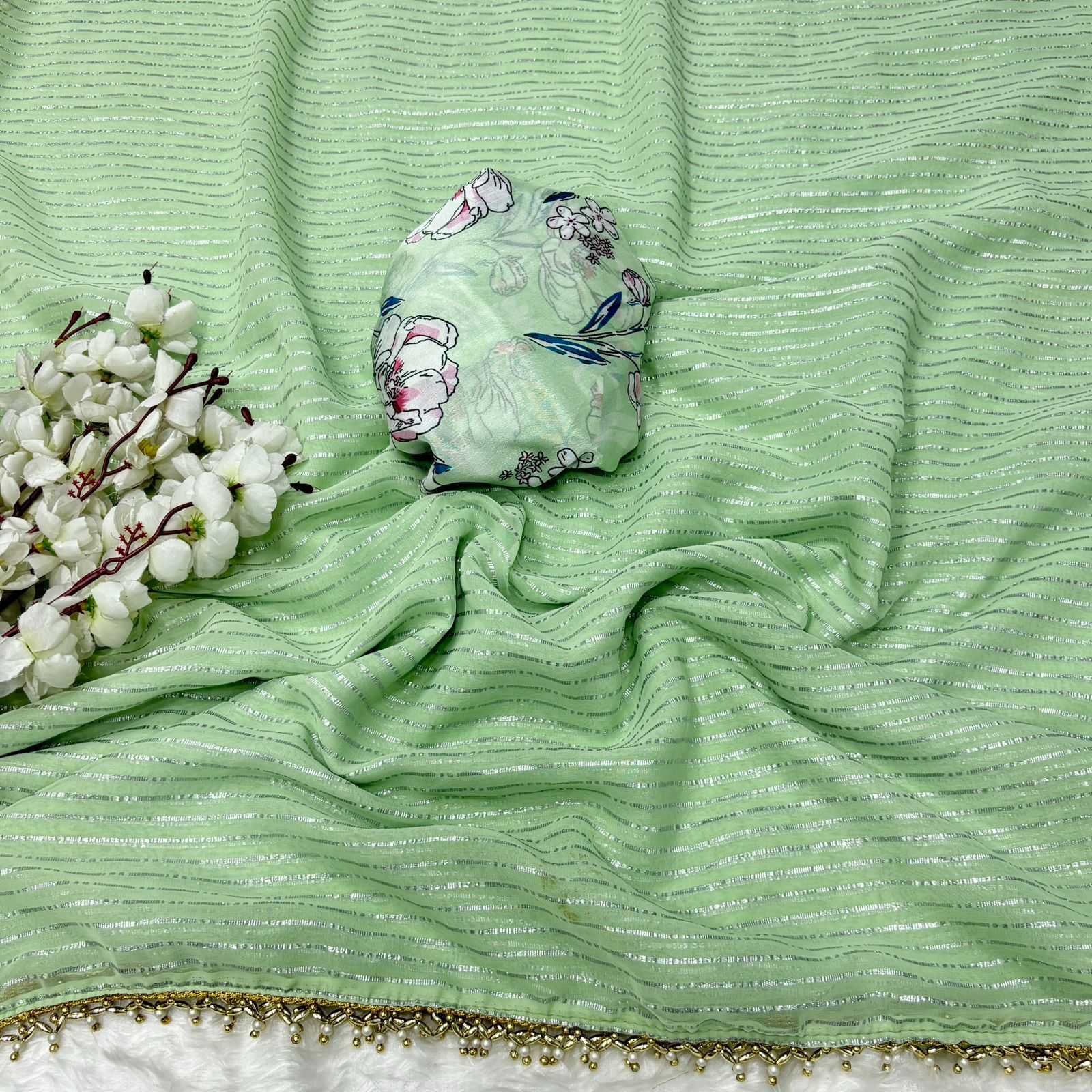 Ynf Georgette RIN199 Flower Silk Sarees Wedding Collections Festive Collections Wholesale Soft Silk Sarees Designer Silk Sarees Zari Border Silk Sarees Manufacturer