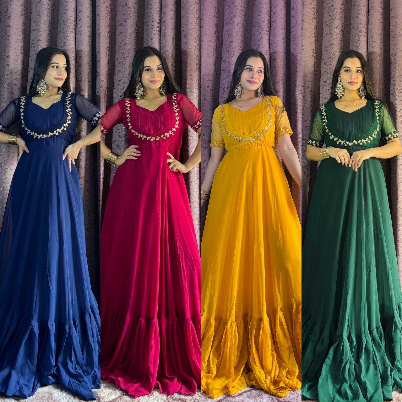 Ynf Georgette RIN213 L331 Gowns Western Wears Festive Collections Wholesale Georgette Gown Party Wear Gowns Designer Gowns Manufacturer