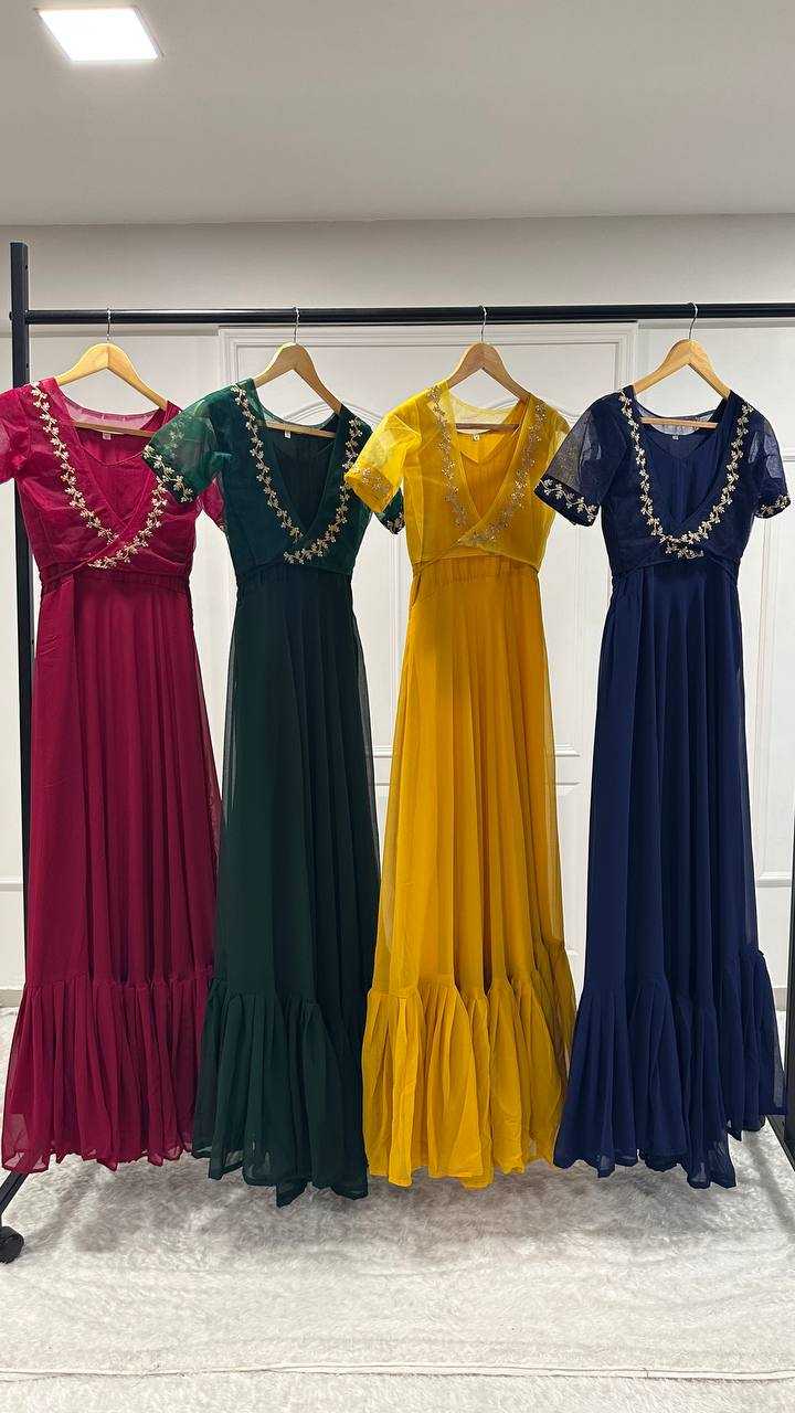 Ynf Georgette RIN213 L331 Gowns Western Wears Festive Collections Wholesale Georgette Gown Party Wear Gowns Designer Gowns Manufacturer