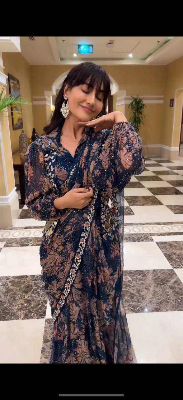 Ynf Georgette RIN215 1113 Sarees Wholesale Ready To Wear Sarees Mirror Work Saree Manufacturer