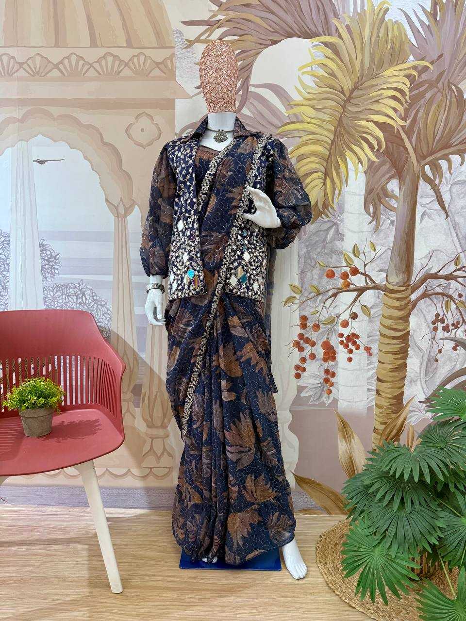 Ynf Georgette RIN215 1113 Sarees Wholesale Ready To Wear Sarees Mirror Work Saree Manufacturer