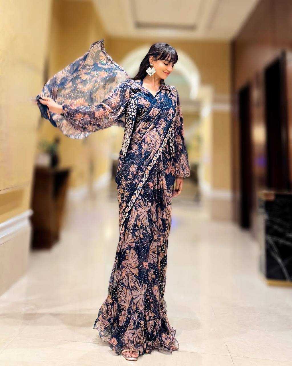 Ynf Georgette RIN215 1113 Sarees Wholesale Ready To Wear Sarees Mirror Work Saree Manufacturer