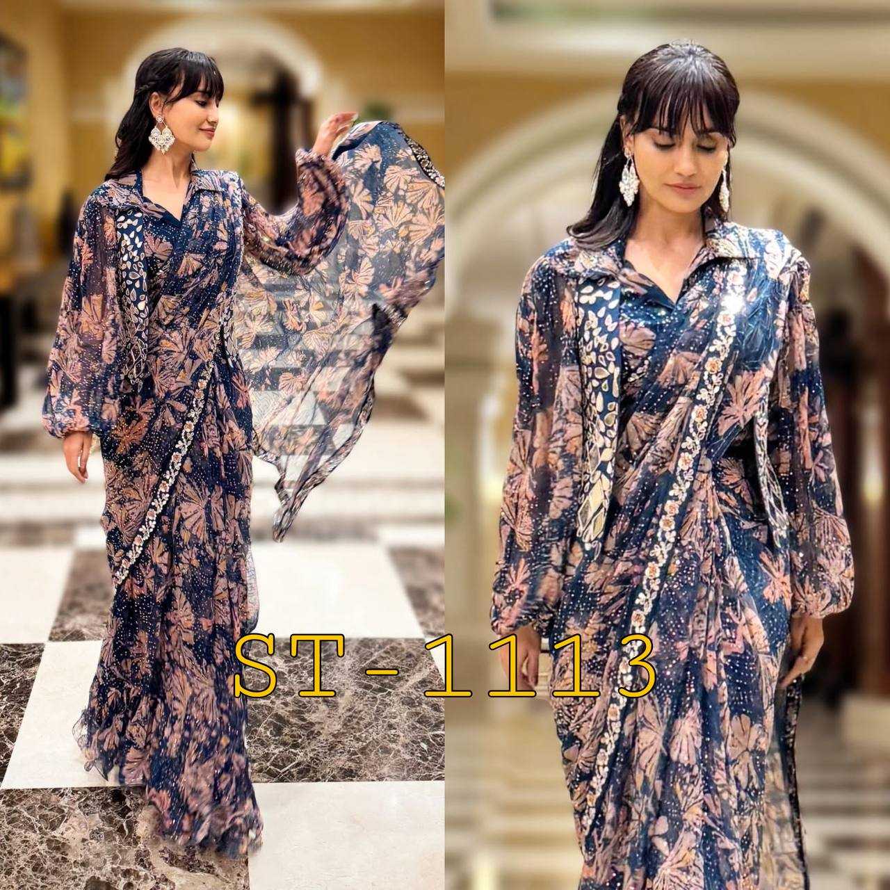 Ynf Georgette RIN215 1113 Sarees Wholesale Ready To Wear Sarees Mirror Work Saree Manufacturer