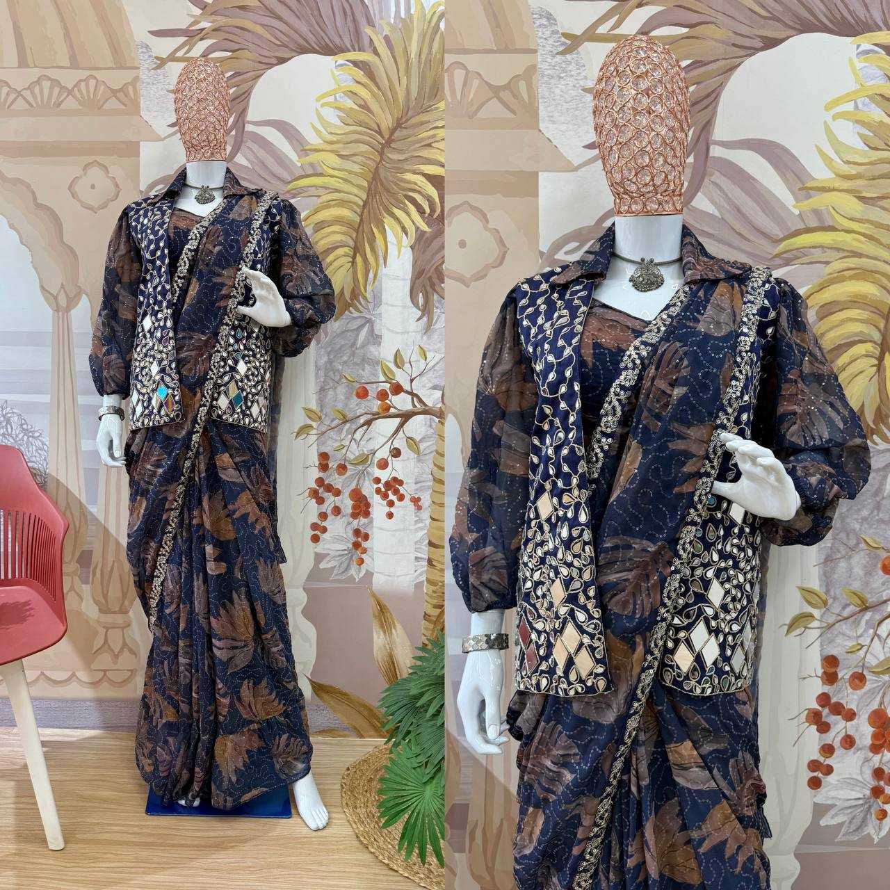 Ynf Georgette RIN215 1113 Sarees Wholesale Ready To Wear Sarees Mirror Work Saree Manufacturer