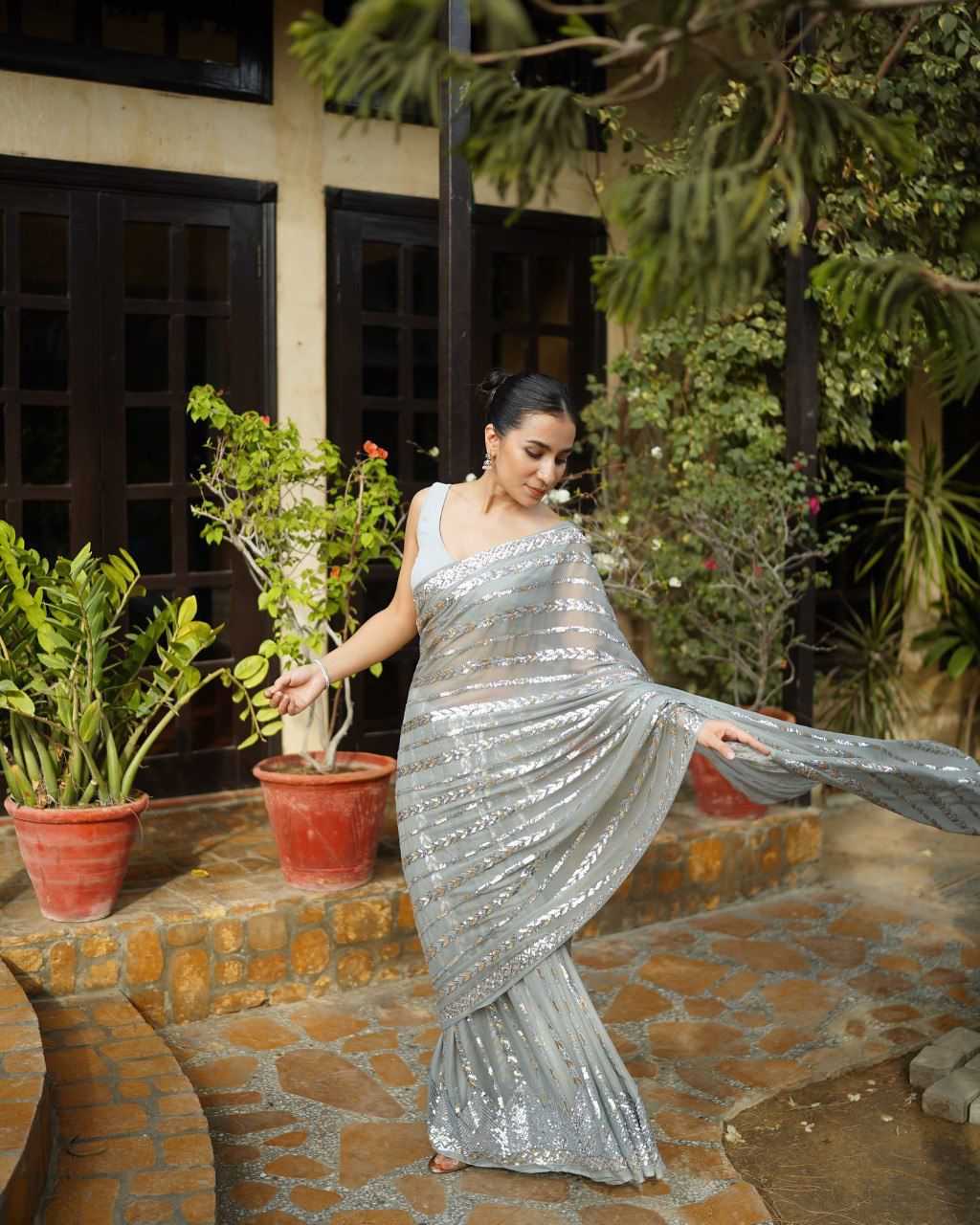 Ynf Georgette RIN222 VT-730 Sarees Wedding Collections Festive Collections Wholesale Georgette Sarees Sequence Sarees Embroidered Sarees Manufacturer