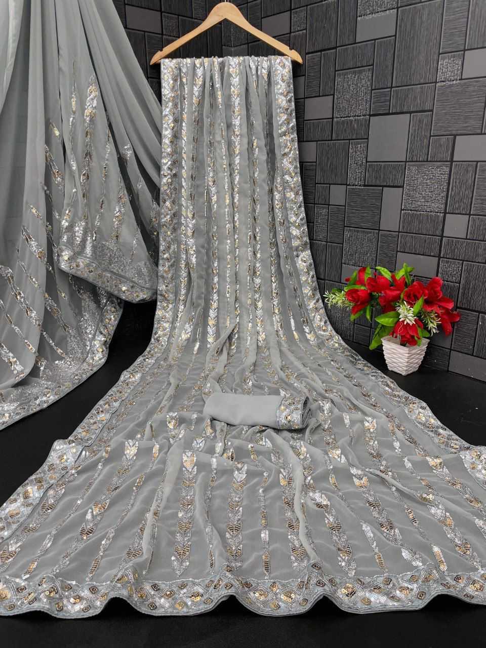 Ynf Georgette RIN222 VT-730 Sarees Wedding Collections Festive Collections Wholesale Georgette Sarees Sequence Sarees Embroidered Sarees Manufacturer