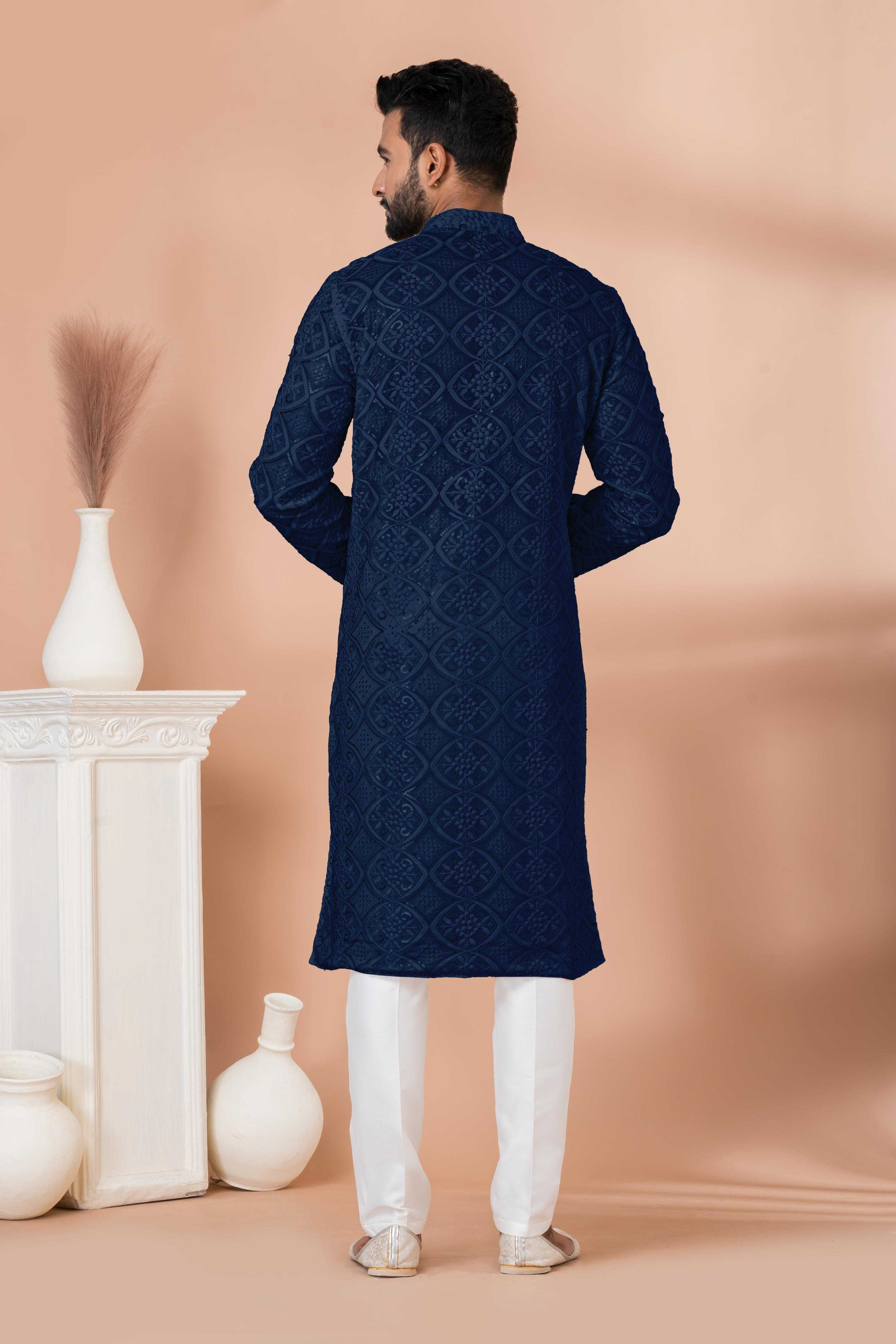 Ynf Georgette RIN223 3306N-B Mens Wear Wholesale Mens Kurtas Mens Kurta Pyjama Men Wedding kurta Manufacturer