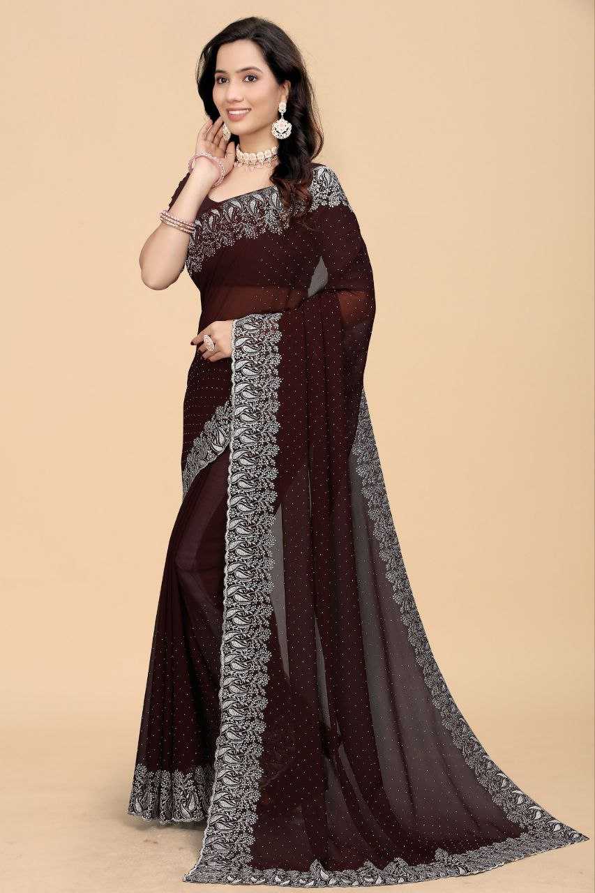 Ynf Georgette RIN226 hotfix Sarees Wholesale Party Wear Sarees Fancy Sarees Embroidered Sarees Lace Border Sarees Stone Work Saree Manufacturer