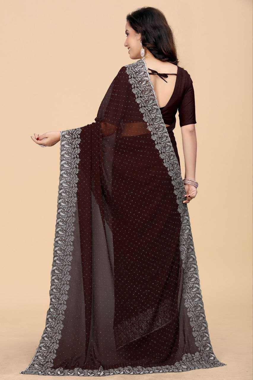 Ynf Georgette RIN226 hotfix Sarees Wholesale Party Wear Sarees Fancy Sarees Embroidered Sarees Lace Border Sarees Stone Work Saree Manufacturer