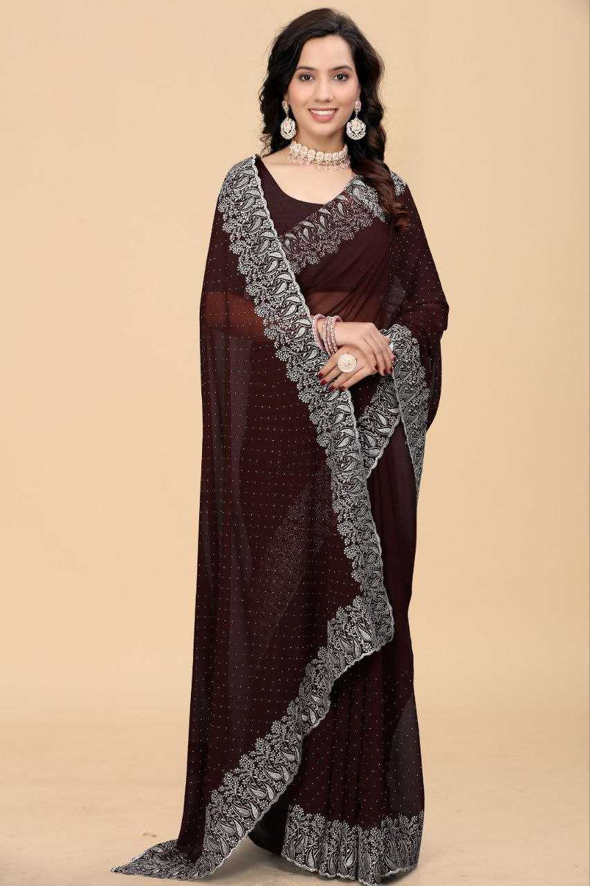Ynf Georgette RIN226 hotfix Sarees Wholesale Party Wear Sarees Fancy Sarees Embroidered Sarees Lace Border Sarees Stone Work Saree Manufacturer