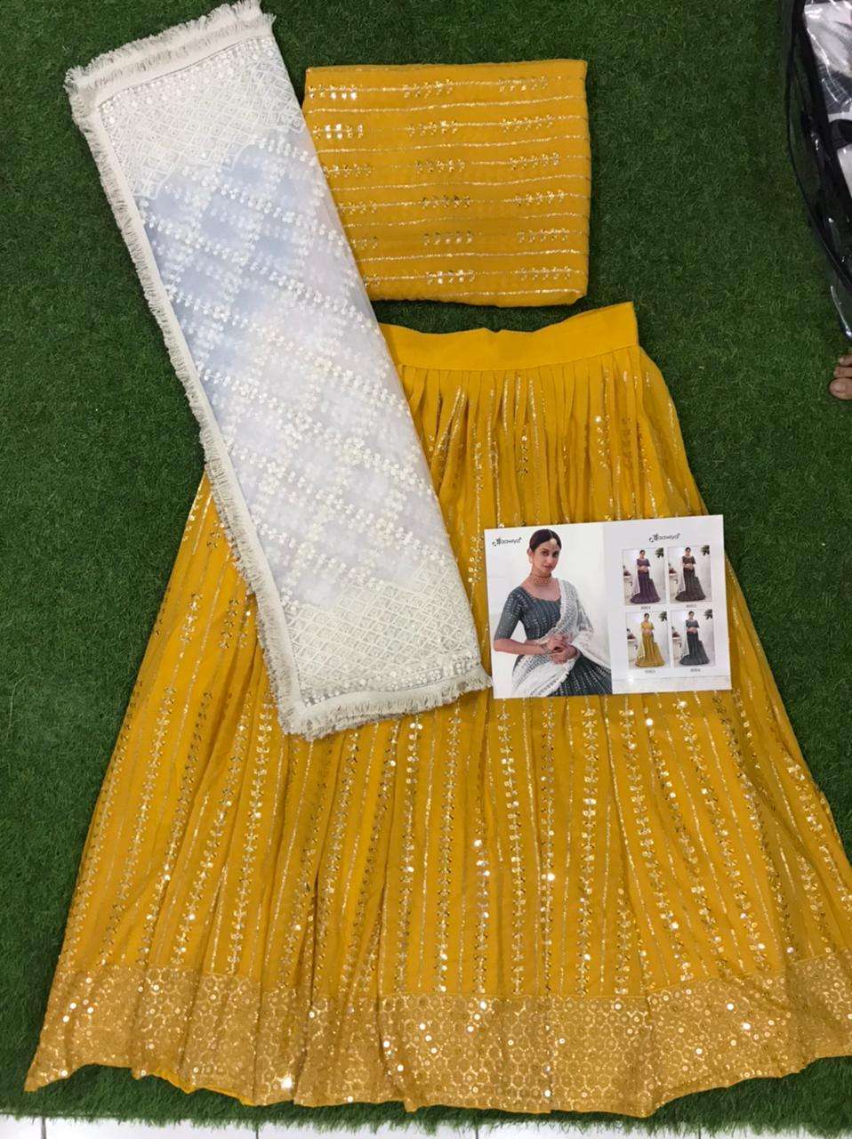 Ynf Georgette RIN227 8003 MUSTARD Lehengas Wholesale Fancy Lehenga Embroidered Lehenga Lehenga For Engagement Sequins Lehenga Manufacturer