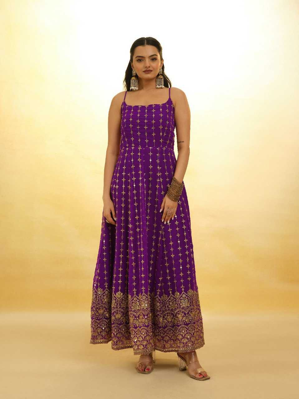 Ynf Georgette RIN228 227 Gowns Wholesale Embroidery Gowns Anarkali Gown Long Gowns Sleeveless Gowns Sequin Gowns Manufacturer