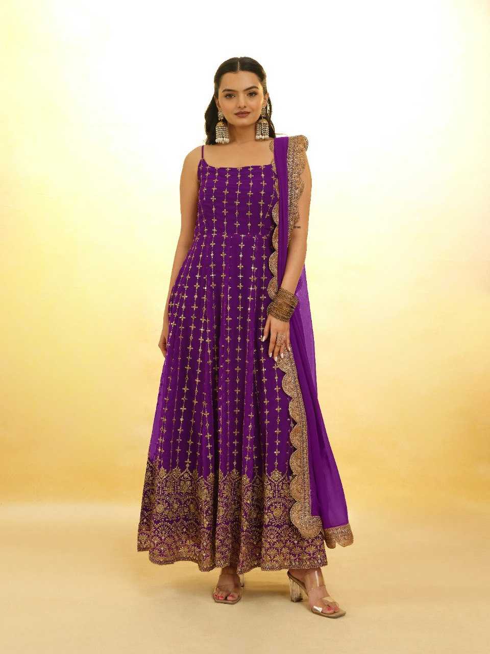 Ynf Georgette RIN228 227 Gowns Wholesale Embroidery Gowns Anarkali Gown Long Gowns Sleeveless Gowns Sequin Gowns Manufacturer