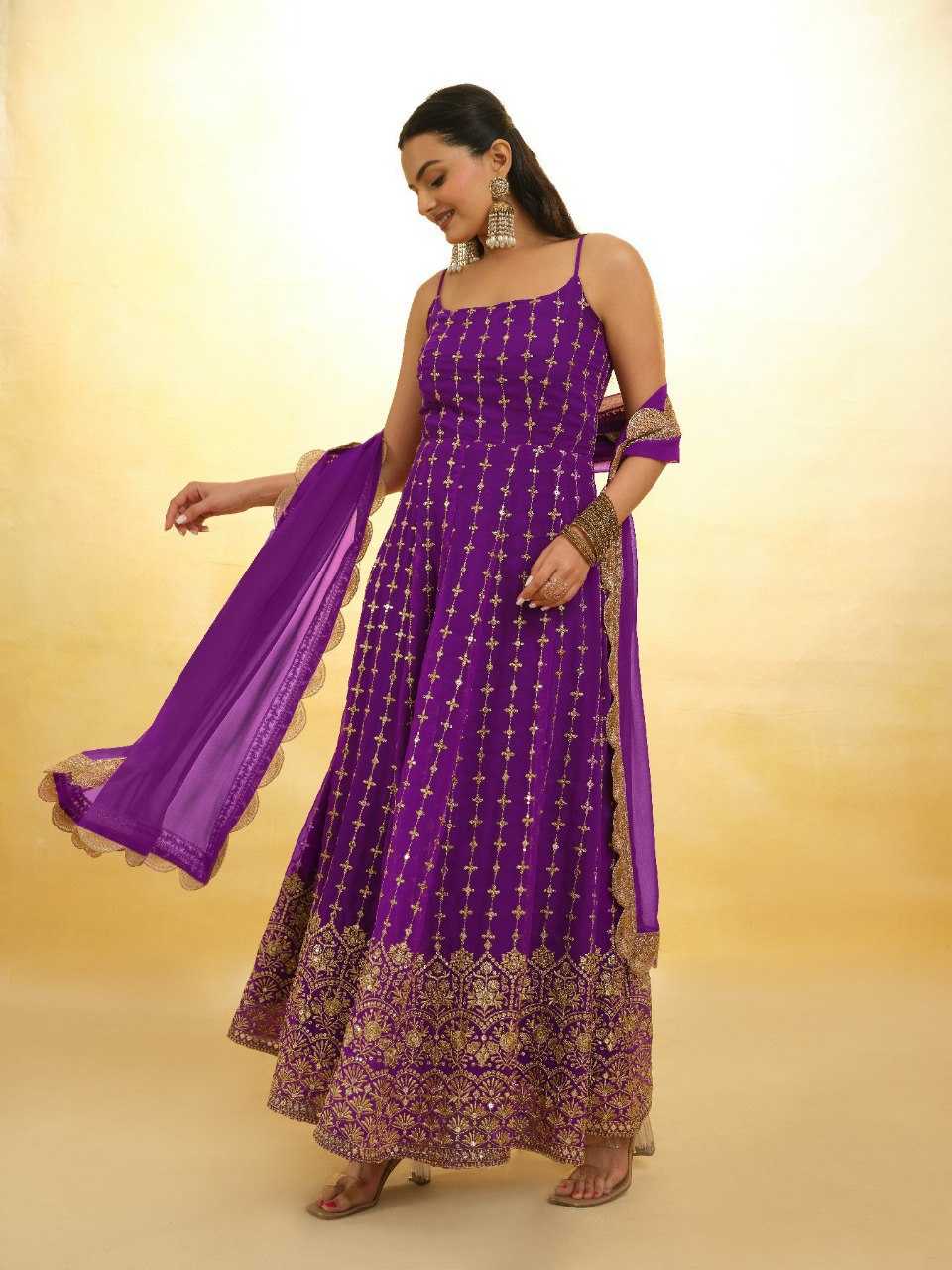 Ynf Georgette RIN228 227 Gowns Wholesale Embroidery Gowns Anarkali Gown Long Gowns Sleeveless Gowns Sequin Gowns Manufacturer