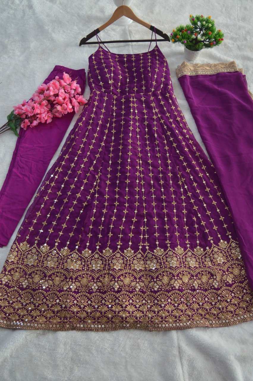 Ynf Georgette RIN228 227 Gowns Wholesale Embroidery Gowns Anarkali Gown Long Gowns Sleeveless Gowns Sequin Gowns Manufacturer
