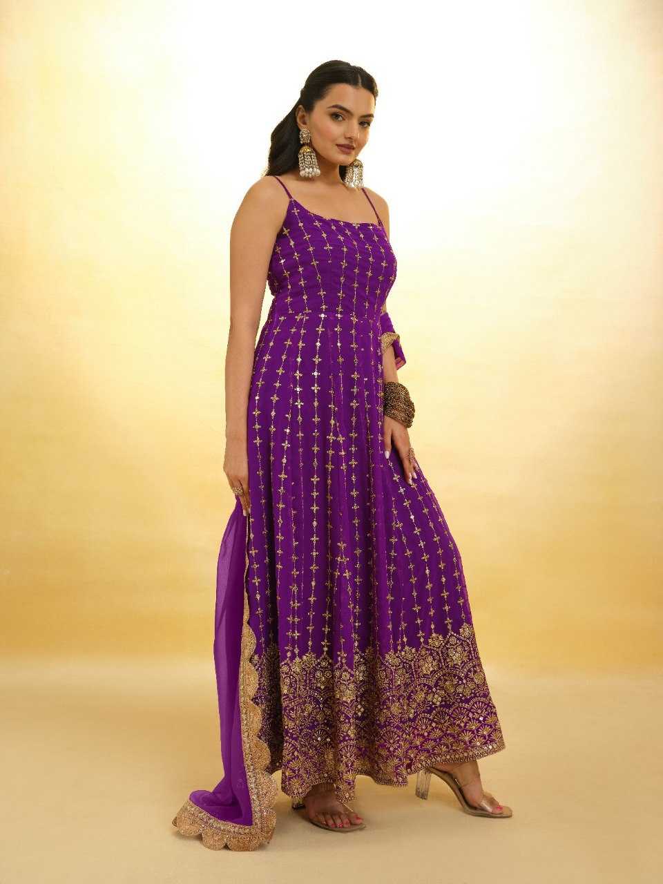 Ynf Georgette RIN228 227 Gowns Wholesale Embroidery Gowns Anarkali Gown Long Gowns Sleeveless Gowns Sequin Gowns Manufacturer