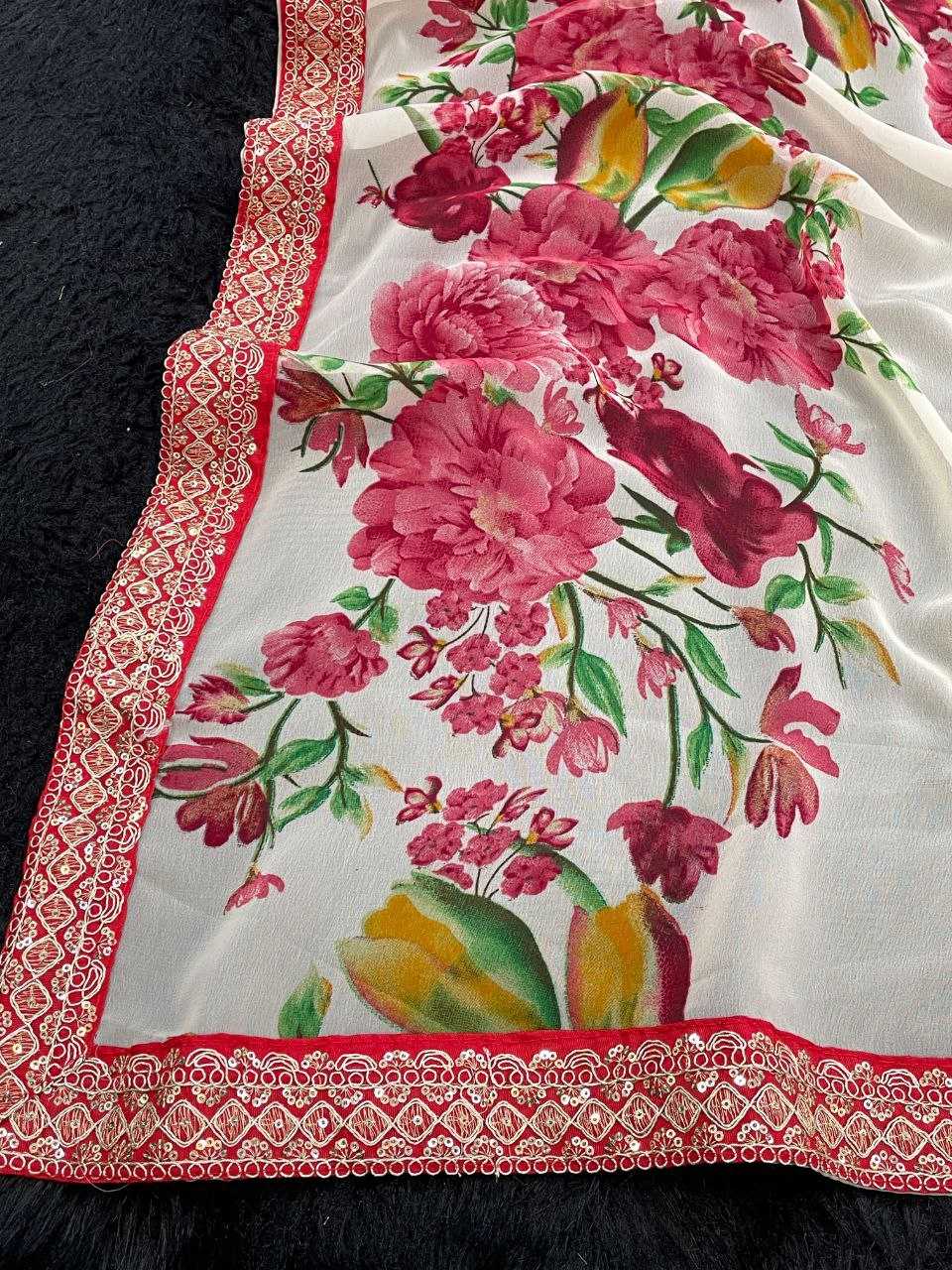 Ynf Georgette RIN231 FLOWER PRINT Sarees Wholesale Party Wear Sarees Embroidered Sarees Manufacturer