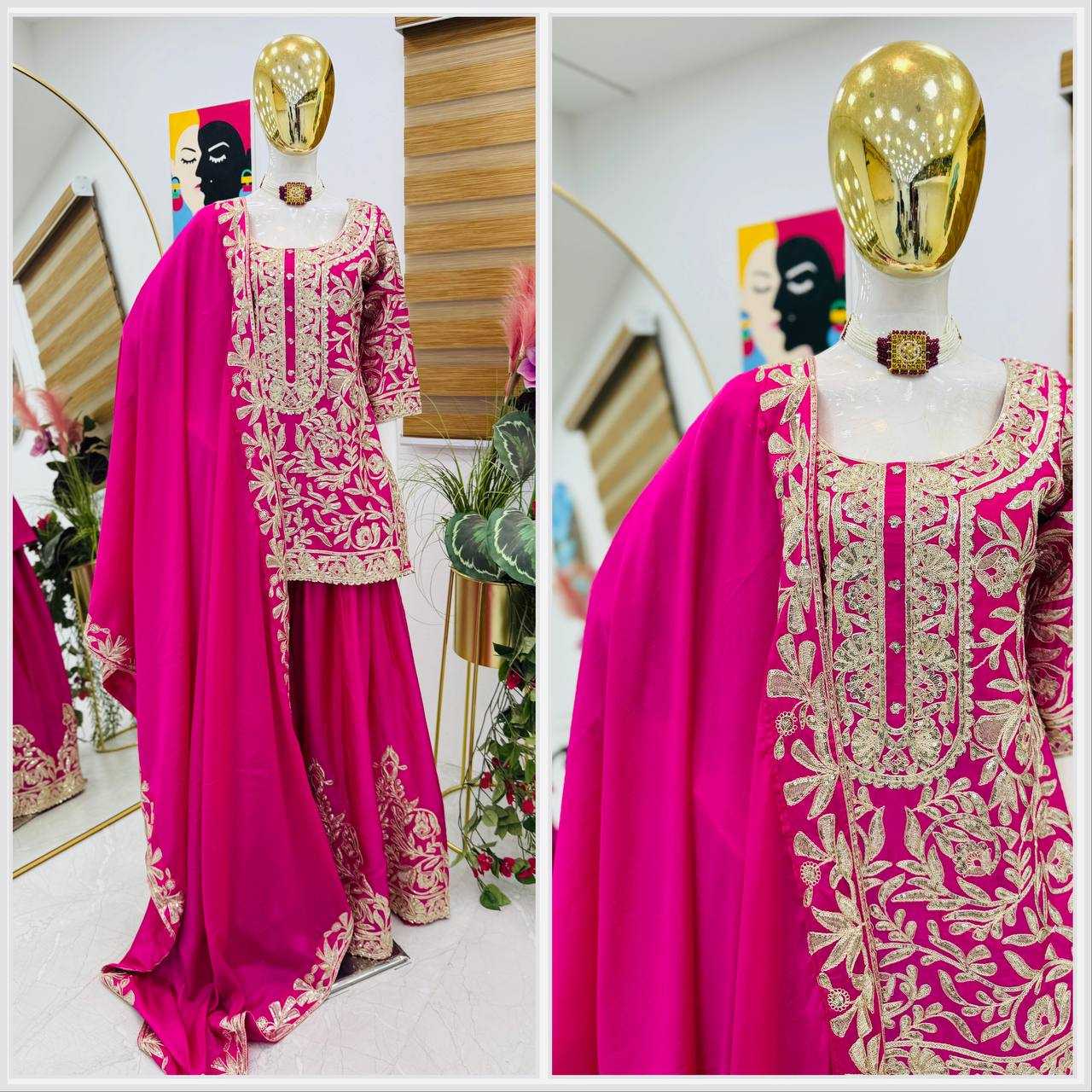 Ynf Heavy Chinnon Silk KESH158 10095 Suits & Dresses Wedding Collections Festive Collections Wholesale Sharara Salwar Suits Ladies Silk Suit Designer Suits Manufacturer
