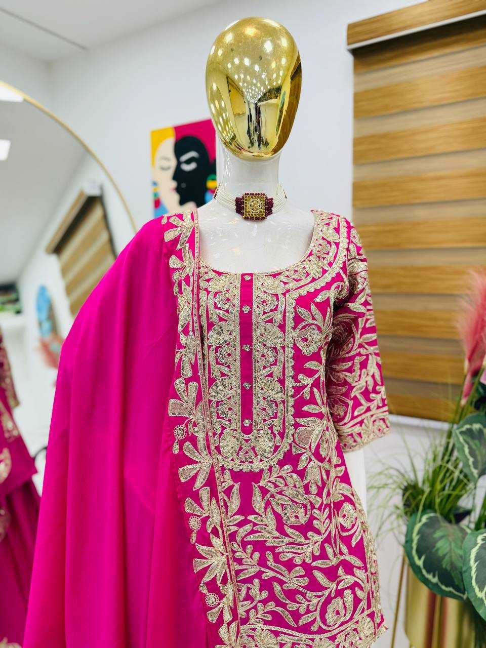 Ynf Heavy Chinnon Silk KESH158 10095 Suits & Dresses Wedding Collections Festive Collections Wholesale Sharara Salwar Suits Ladies Silk Suit Designer Suits Manufacturer