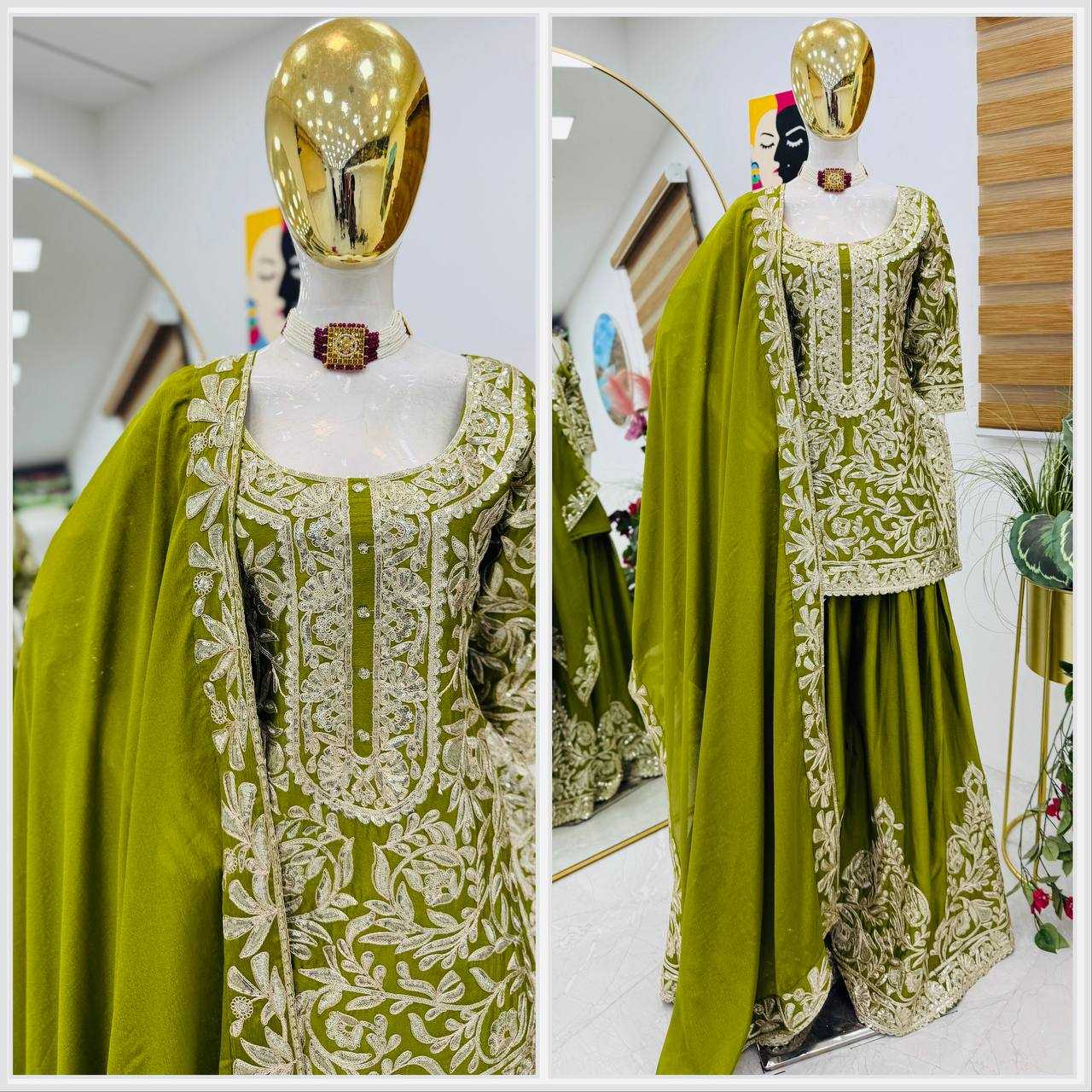 Ynf Heavy Chinnon Silk KESH158 10095 Suits & Dresses Wedding Collections Festive Collections Wholesale Sharara Salwar Suits Ladies Silk Suit Designer Suits Manufacturer