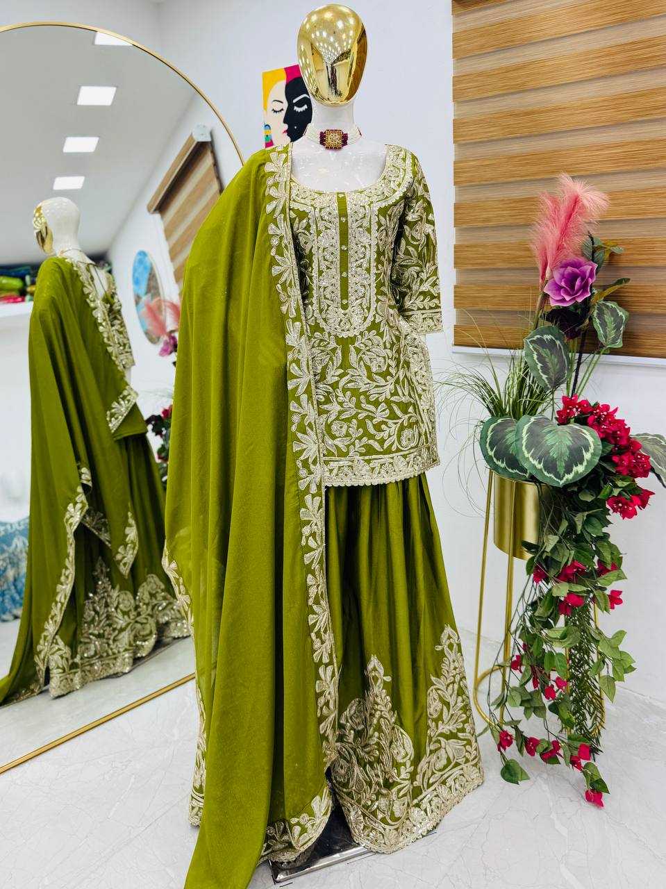 Ynf Heavy Chinnon Silk KESH158 10095 Suits & Dresses Wedding Collections Festive Collections Wholesale Sharara Salwar Suits Ladies Silk Suit Designer Suits Manufacturer