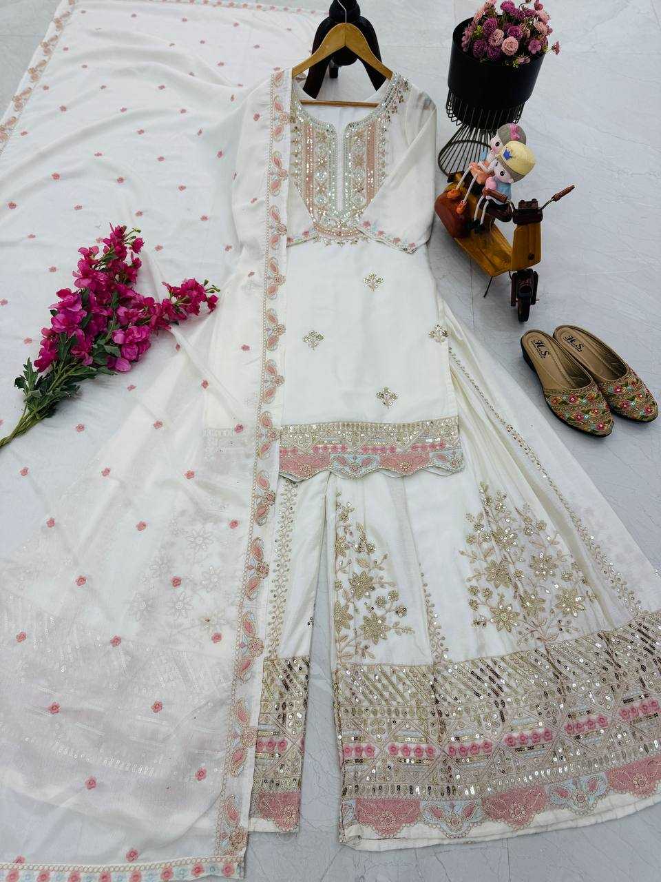 Ynf Heavy Chinnon Silk KESH158 10099 Suits & Dresses Wedding Collections Festive Collections Wholesale Sharara Salwar Suits Embroidery Suits Ladies Silk Suit Manufacturer