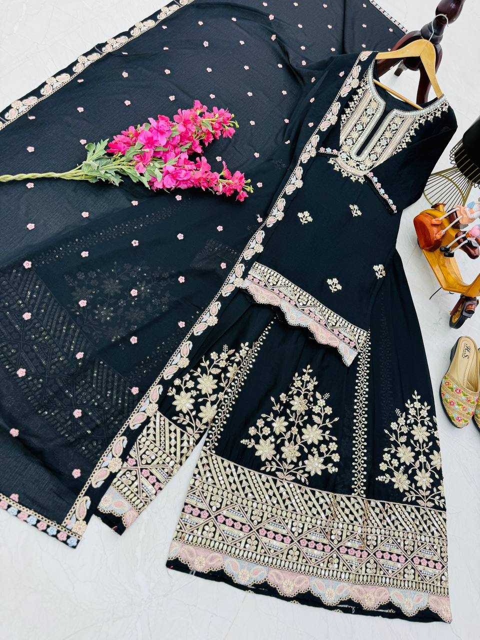 Ynf Heavy Chinnon Silk KESH158 10099 Suits & Dresses Wedding Collections Festive Collections Wholesale Sharara Salwar Suits Embroidery Suits Ladies Silk Suit Manufacturer