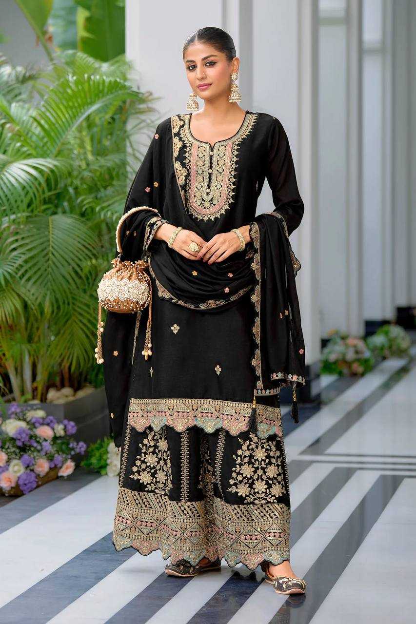 Ynf Heavy Chinnon Silk KESH158 10099 Suits & Dresses Wedding Collections Festive Collections Wholesale Sharara Salwar Suits Embroidery Suits Ladies Silk Suit Manufacturer