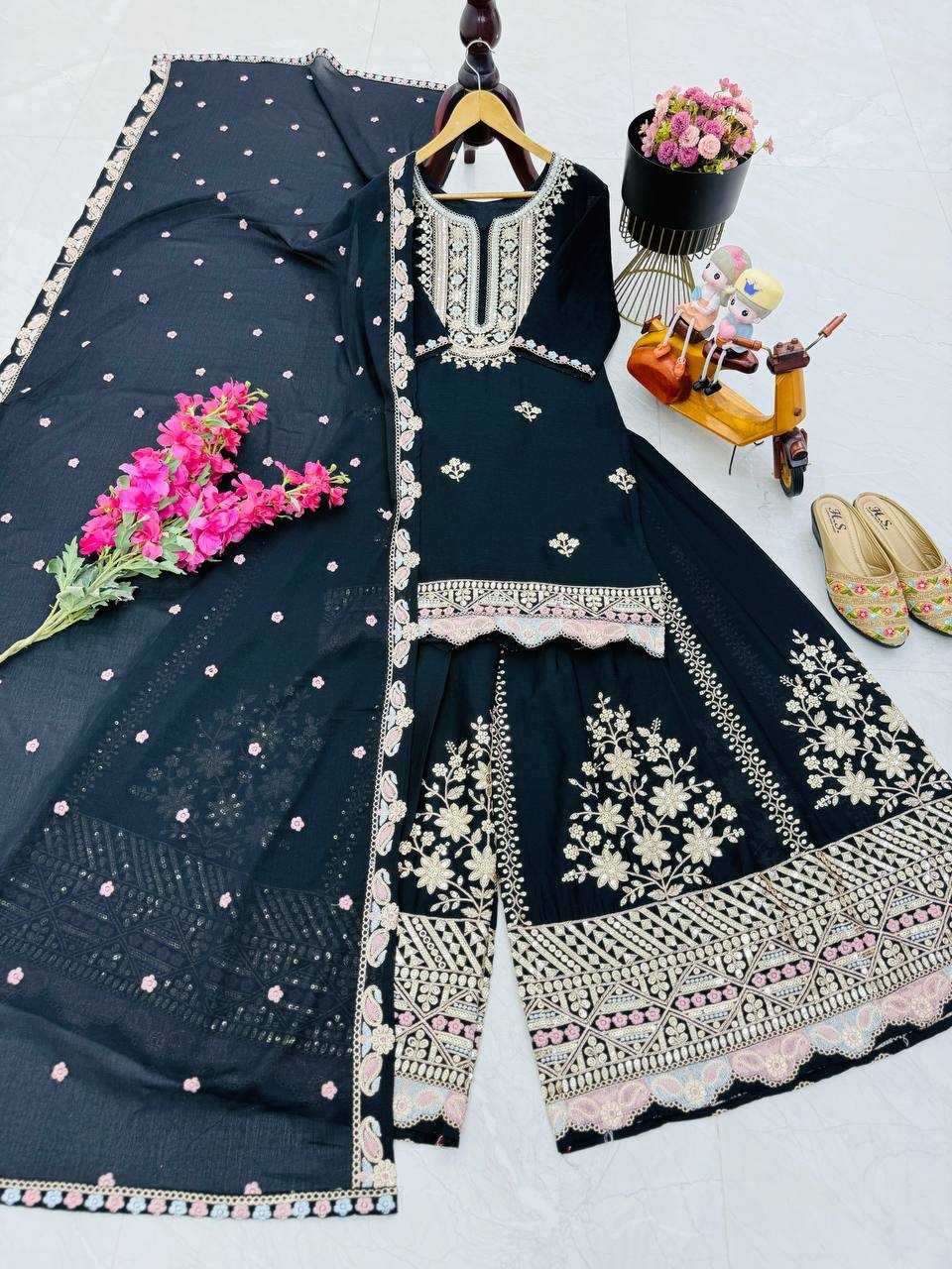 Ynf Heavy Chinnon Silk KESH158 10099 Suits & Dresses Wedding Collections Festive Collections Wholesale Sharara Salwar Suits Embroidery Suits Ladies Silk Suit Manufacturer