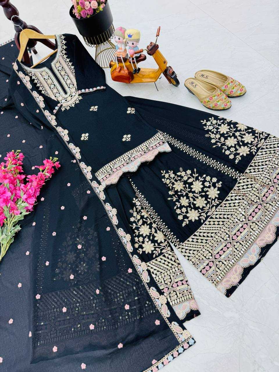 Ynf Heavy Chinnon Silk KESH158 10099 Suits & Dresses Wedding Collections Festive Collections Wholesale Sharara Salwar Suits Embroidery Suits Ladies Silk Suit Manufacturer