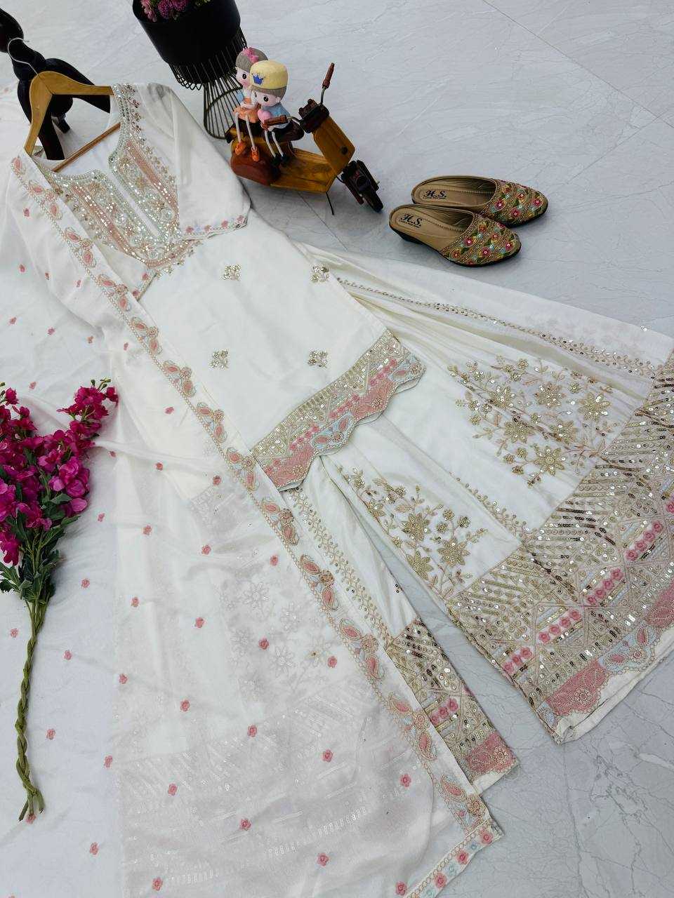 Ynf Heavy Chinnon Silk KESH158 10099 Suits & Dresses Wedding Collections Festive Collections Wholesale Sharara Salwar Suits Embroidery Suits Ladies Silk Suit Manufacturer