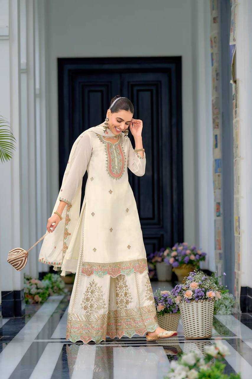 Ynf Heavy Chinnon Silk KESH158 10099 Suits & Dresses Wedding Collections Festive Collections Wholesale Sharara Salwar Suits Embroidery Suits Ladies Silk Suit Manufacturer