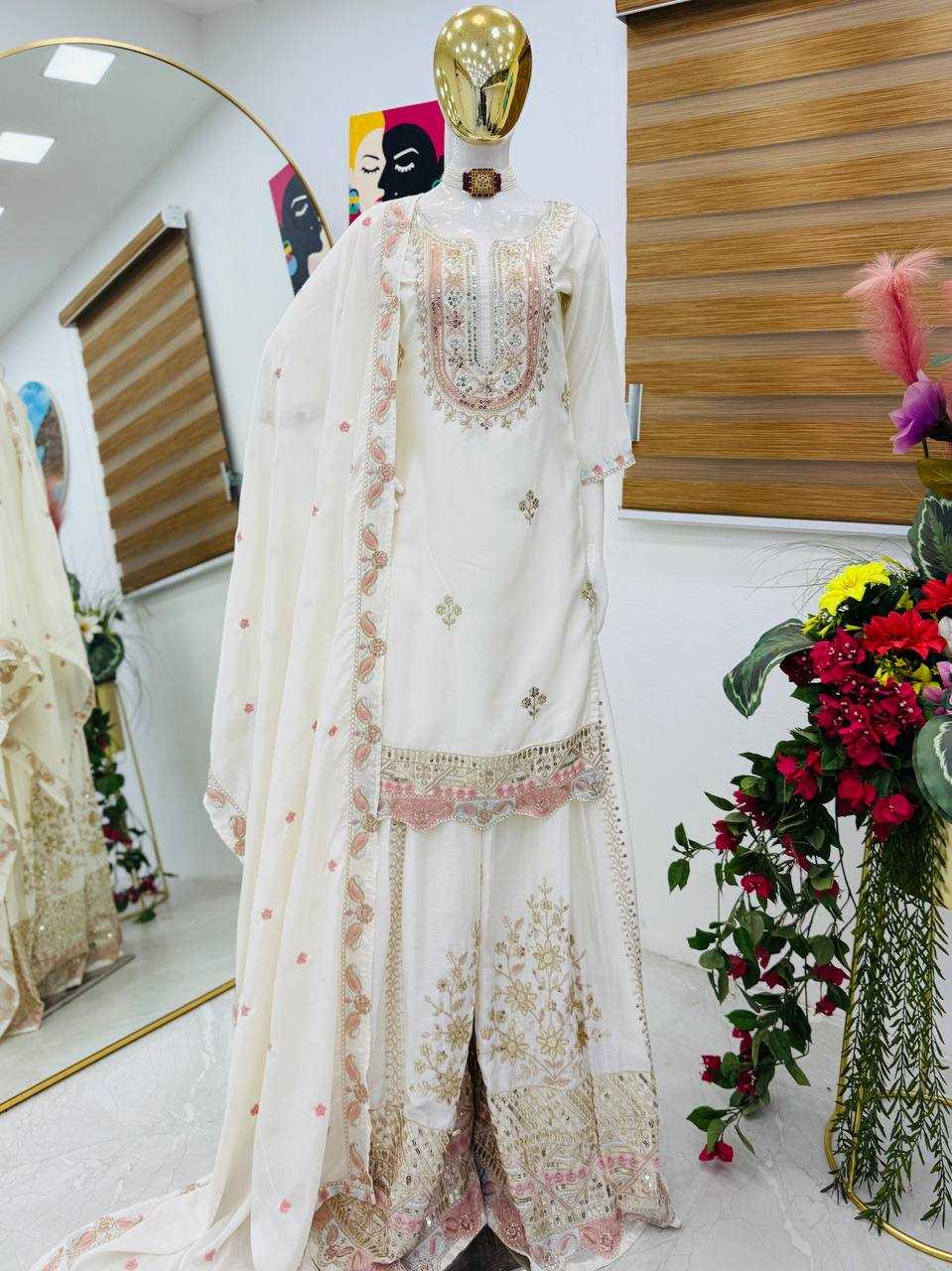 Ynf Heavy Chinnon Silk KESH158 10099 Suits & Dresses Wedding Collections Festive Collections Wholesale Sharara Salwar Suits Embroidery Suits Ladies Silk Suit Manufacturer