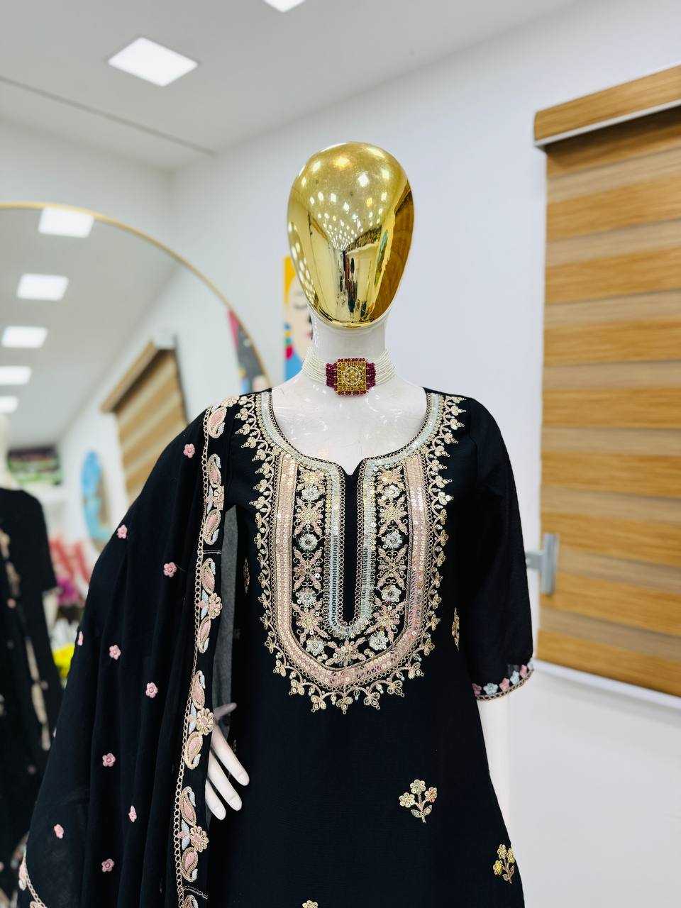 Ynf Heavy Chinnon Silk KESH158 10099 Suits & Dresses Wedding Collections Festive Collections Wholesale Sharara Salwar Suits Embroidery Suits Ladies Silk Suit Manufacturer