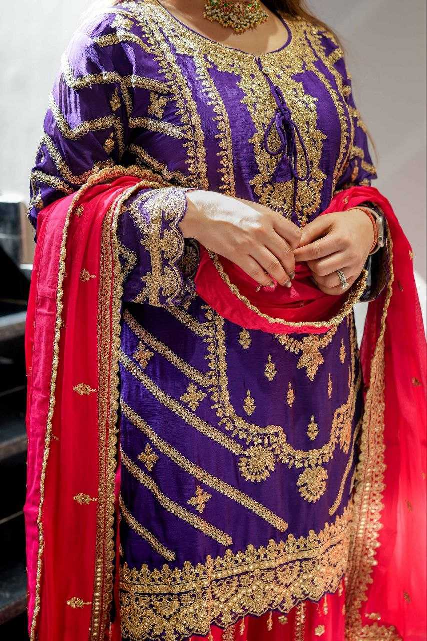 Ynf Heavy Chinnon Silk KESH158 7001 Suits & Dresses Wedding Collections Festive Collections Wholesale Sharara Salwar Suits Ladies Silk Suit Wedding Outfits Manufacturer