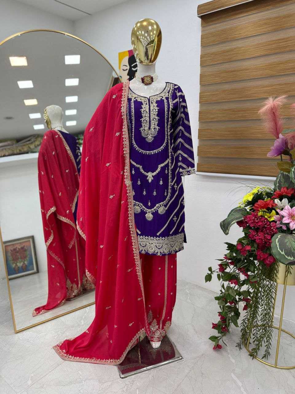 Ynf Heavy Chinnon Silk KESH158 7001 Suits & Dresses Wedding Collections Festive Collections Wholesale Sharara Salwar Suits Ladies Silk Suit Wedding Outfits Manufacturer
