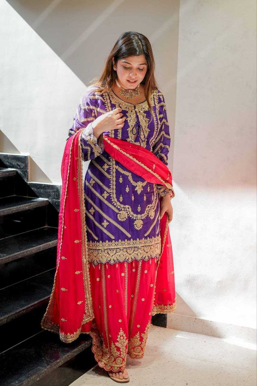 Ynf Heavy Chinnon Silk KESH158 7001 Suits & Dresses Wedding Collections Festive Collections Wholesale Sharara Salwar Suits Ladies Silk Suit Wedding Outfits Manufacturer