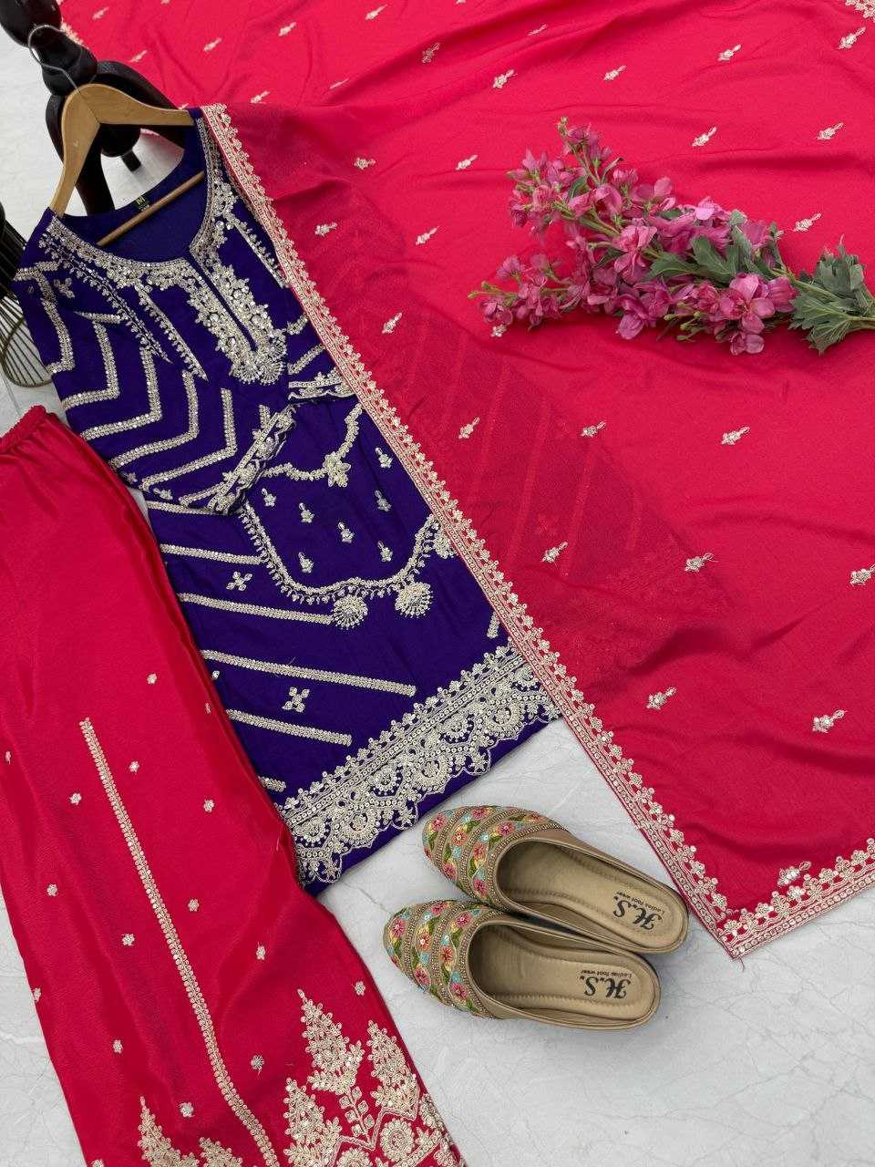 Ynf Heavy Chinnon Silk KESH158 7001 Suits & Dresses Wedding Collections Festive Collections Wholesale Sharara Salwar Suits Ladies Silk Suit Wedding Outfits Manufacturer