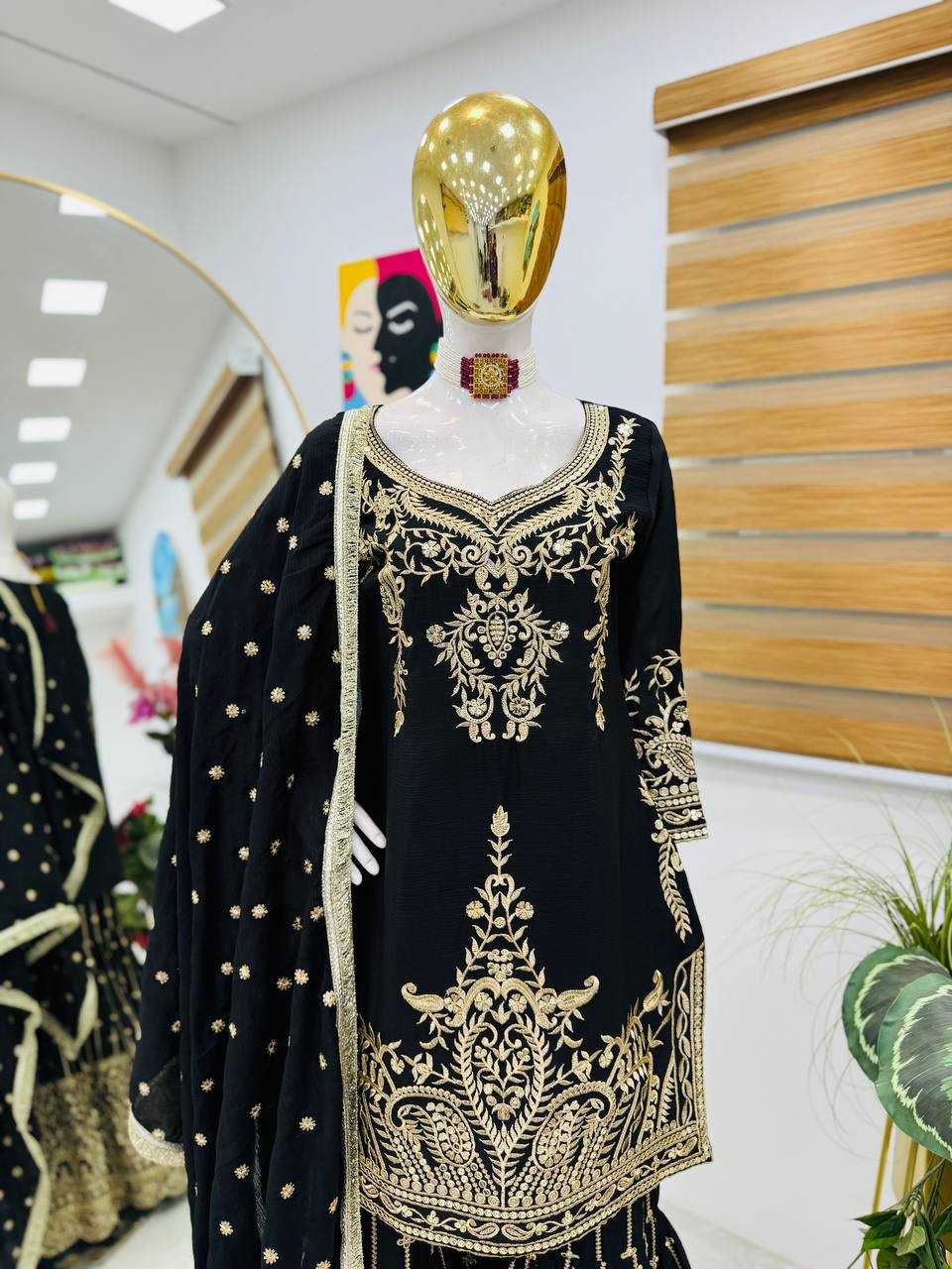 Ynf Heavy Chinnon Silk KESH158 9016 Suits & Dresses Wedding Collections Festive Collections Wholesale Sharara Salwar Suits Embroidery Suits Ladies Silk Suit Manufacturer