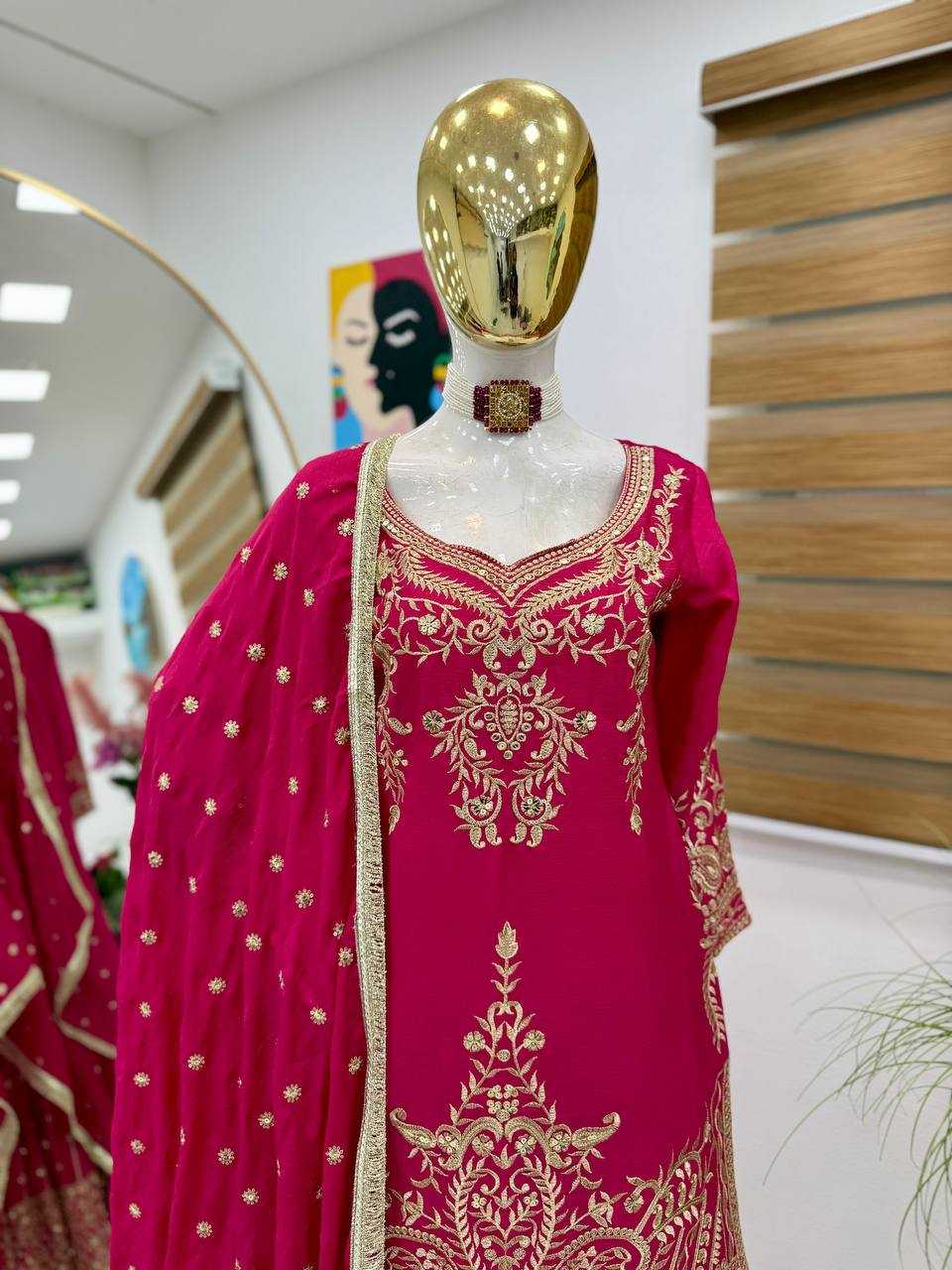 Ynf Heavy Chinnon Silk KESH158 9016 Suits & Dresses Wedding Collections Festive Collections Wholesale Sharara Salwar Suits Embroidery Suits Ladies Silk Suit Manufacturer