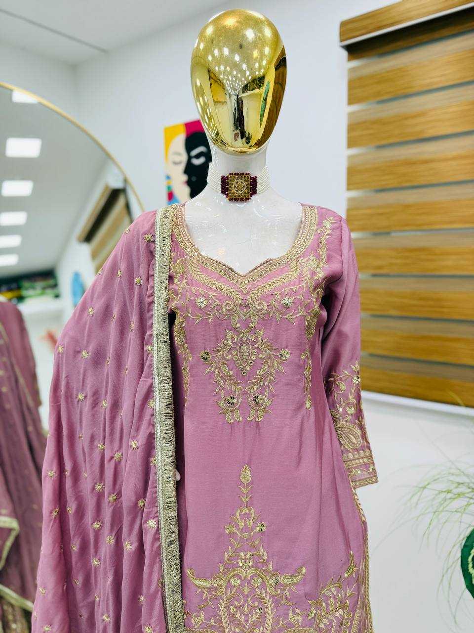 Ynf Heavy Chinnon Silk KESH158 9016 Suits & Dresses Wedding Collections Festive Collections Wholesale Sharara Salwar Suits Embroidery Suits Ladies Silk Suit Manufacturer