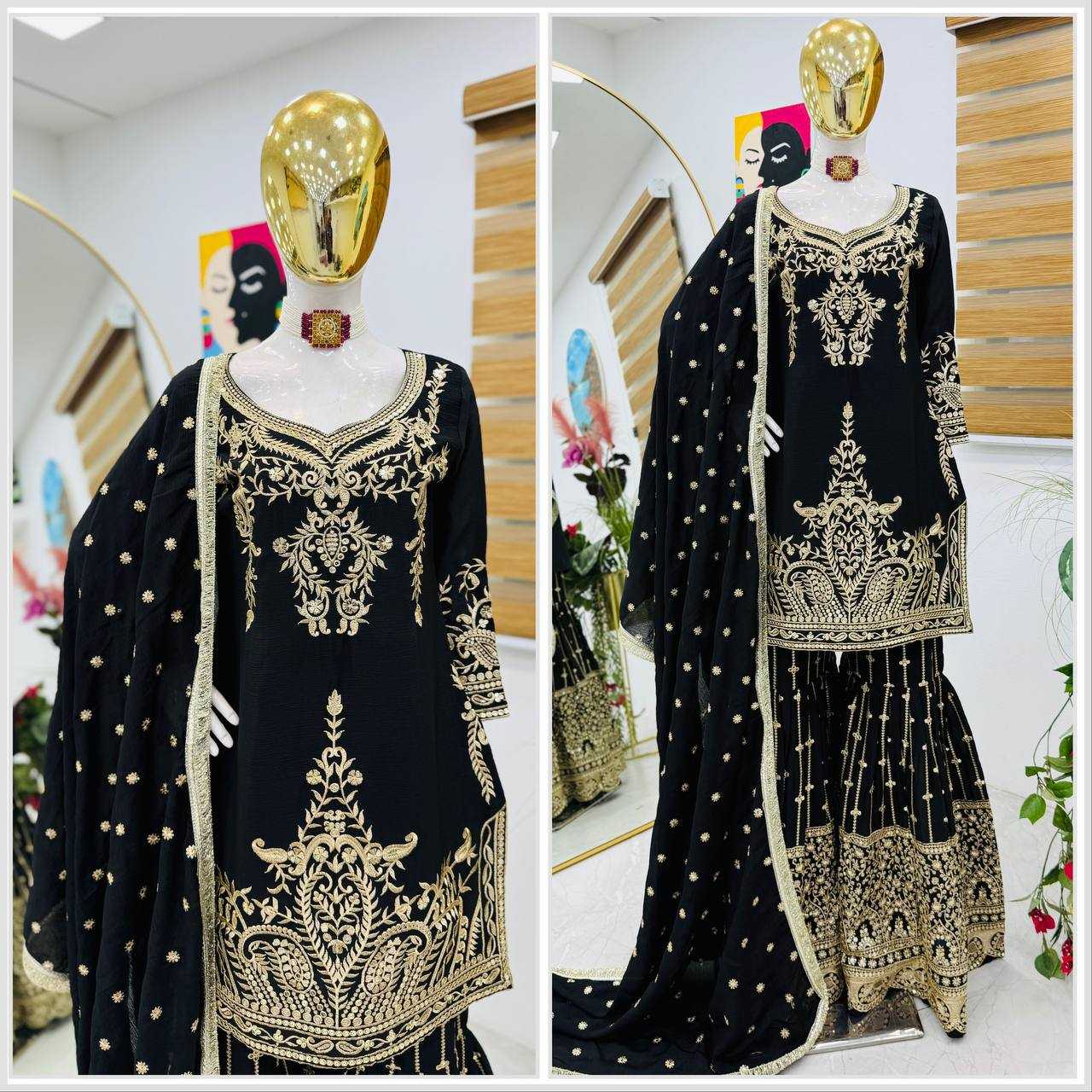 Ynf Heavy Chinnon Silk KESH158 9016 Suits & Dresses Wedding Collections Festive Collections Wholesale Sharara Salwar Suits Embroidery Suits Ladies Silk Suit Manufacturer
