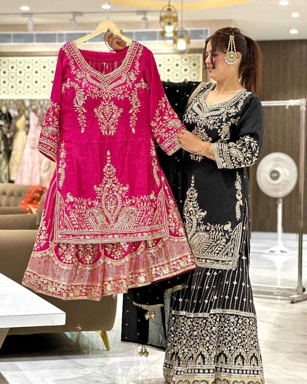 Ynf Heavy Chinnon Silk KESH158 9016 Suits & Dresses Wedding Collections Festive Collections Wholesale Sharara Salwar Suits Embroidery Suits Ladies Silk Suit Manufacturer