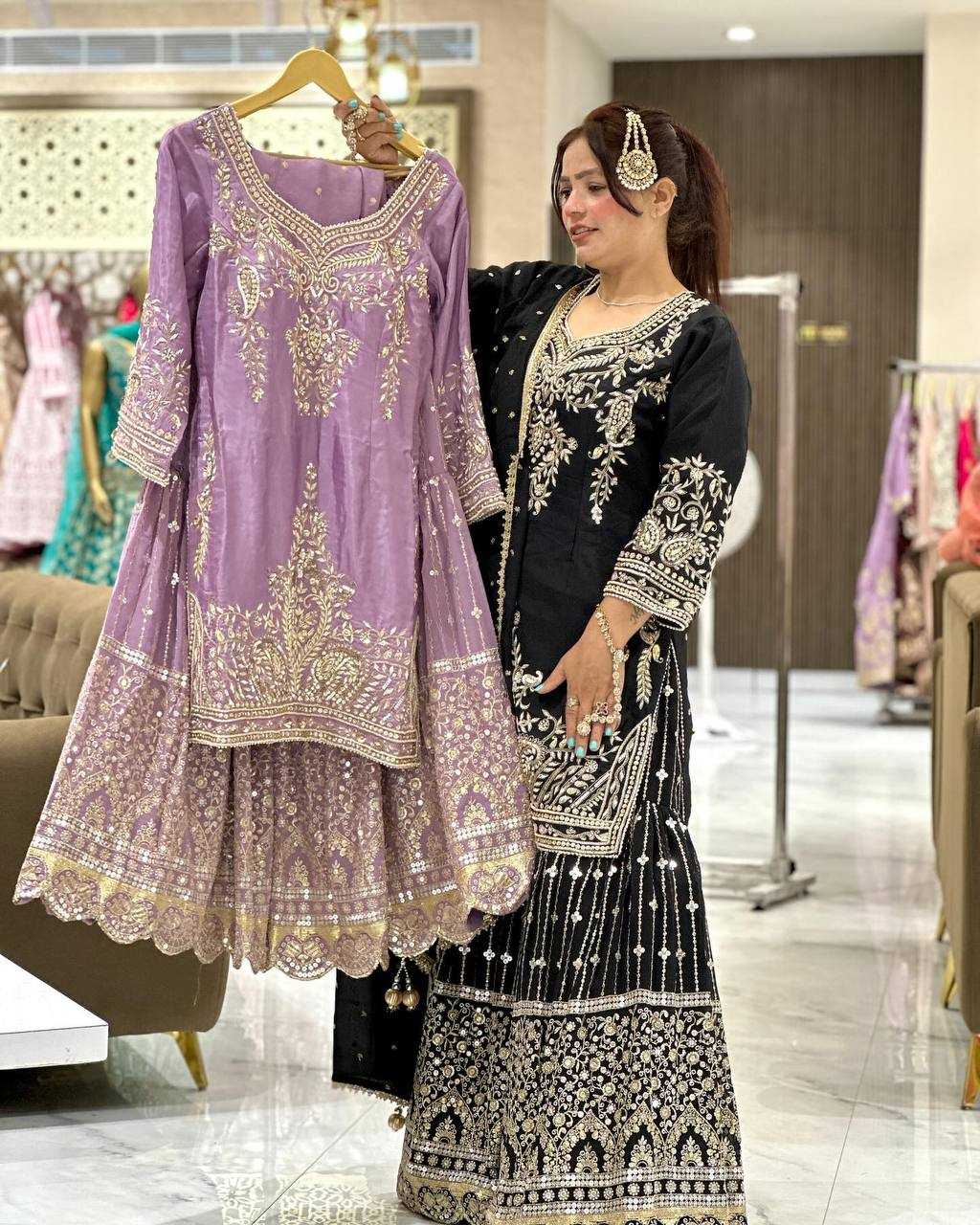 Ynf Heavy Chinnon Silk KESH158 9016 Suits & Dresses Wedding Collections Festive Collections Wholesale Sharara Salwar Suits Embroidery Suits Ladies Silk Suit Manufacturer