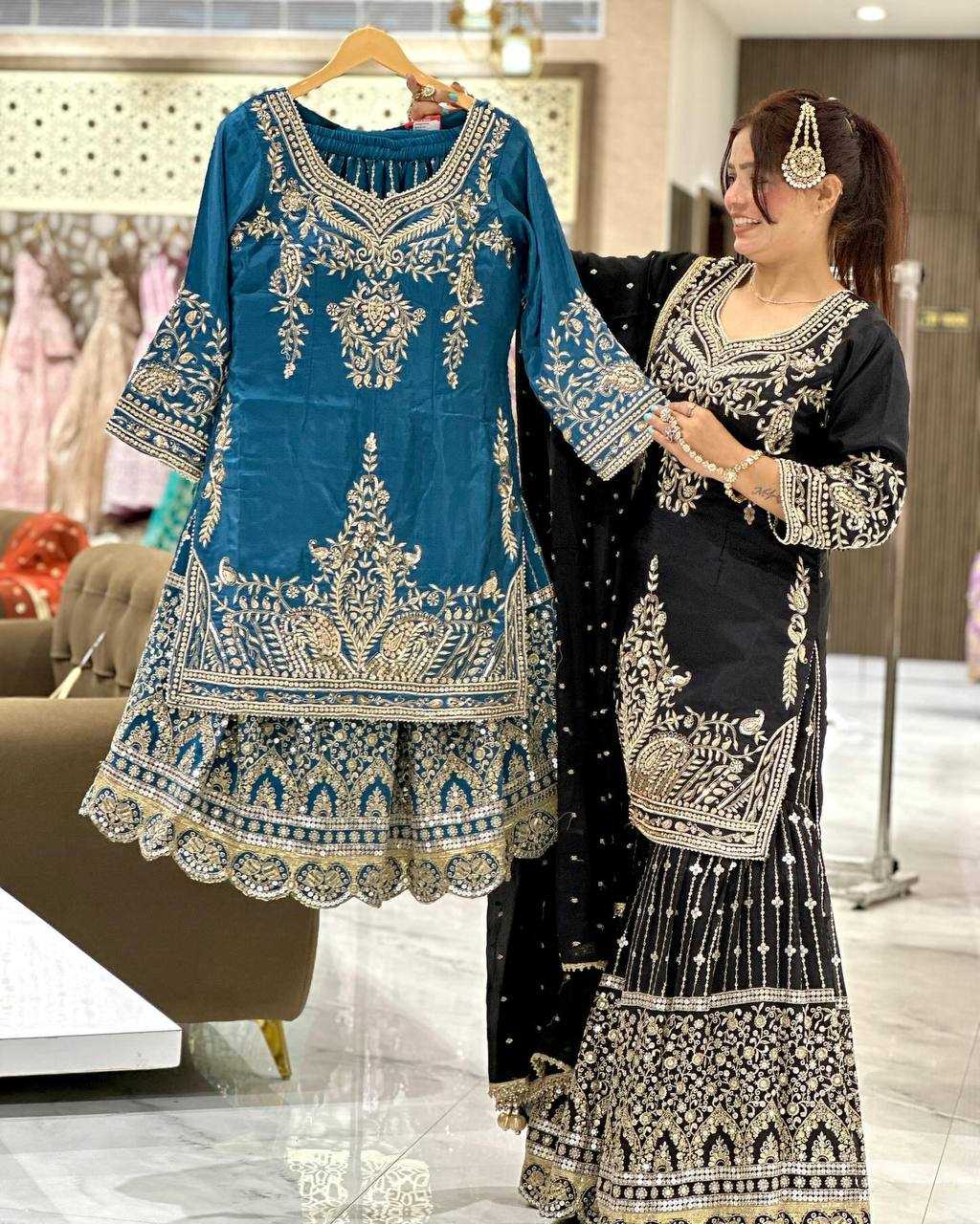 Ynf Heavy Chinnon Silk KESH158 9016 Suits & Dresses Wedding Collections Festive Collections Wholesale Sharara Salwar Suits Embroidery Suits Ladies Silk Suit Manufacturer