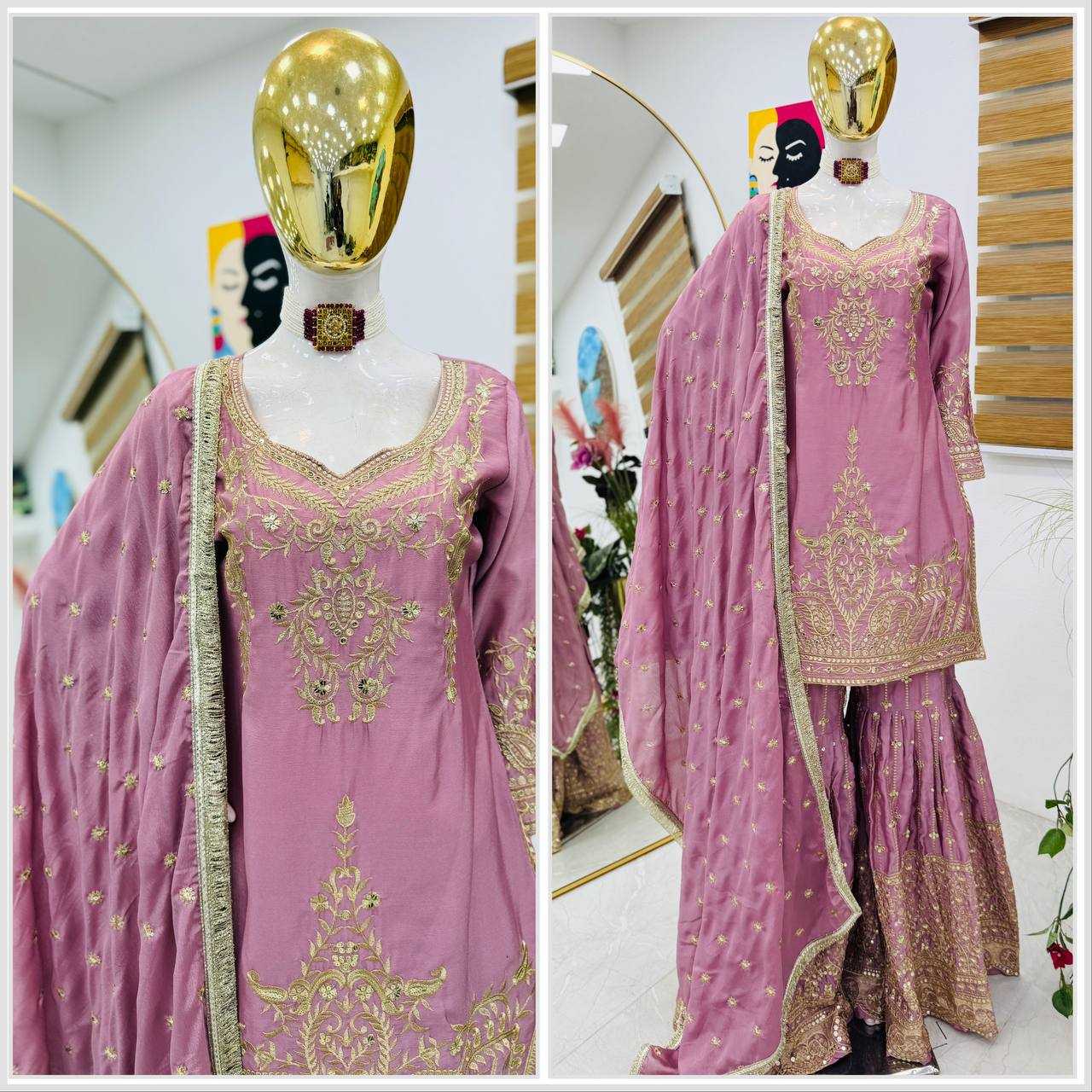 Ynf Heavy Chinnon Silk KESH158 9016 Suits & Dresses Wedding Collections Festive Collections Wholesale Sharara Salwar Suits Embroidery Suits Ladies Silk Suit Manufacturer