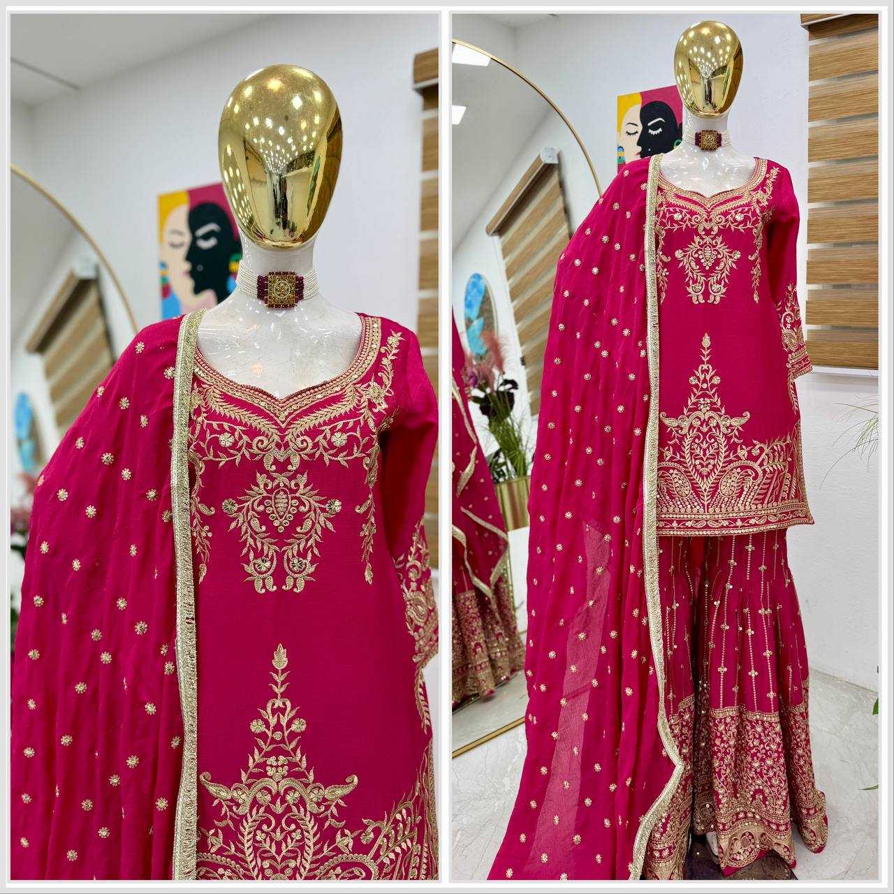 Ynf Heavy Chinnon Silk KESH158 9016 Suits & Dresses Wedding Collections Festive Collections Wholesale Sharara Salwar Suits Embroidery Suits Ladies Silk Suit Manufacturer