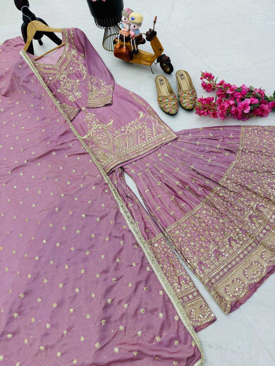 Ynf Heavy Chinnon Silk KESH158 9016 Suits & Dresses Wedding Collections Festive Collections Wholesale Sharara Salwar Suits Embroidery Suits Ladies Silk Suit Manufacturer