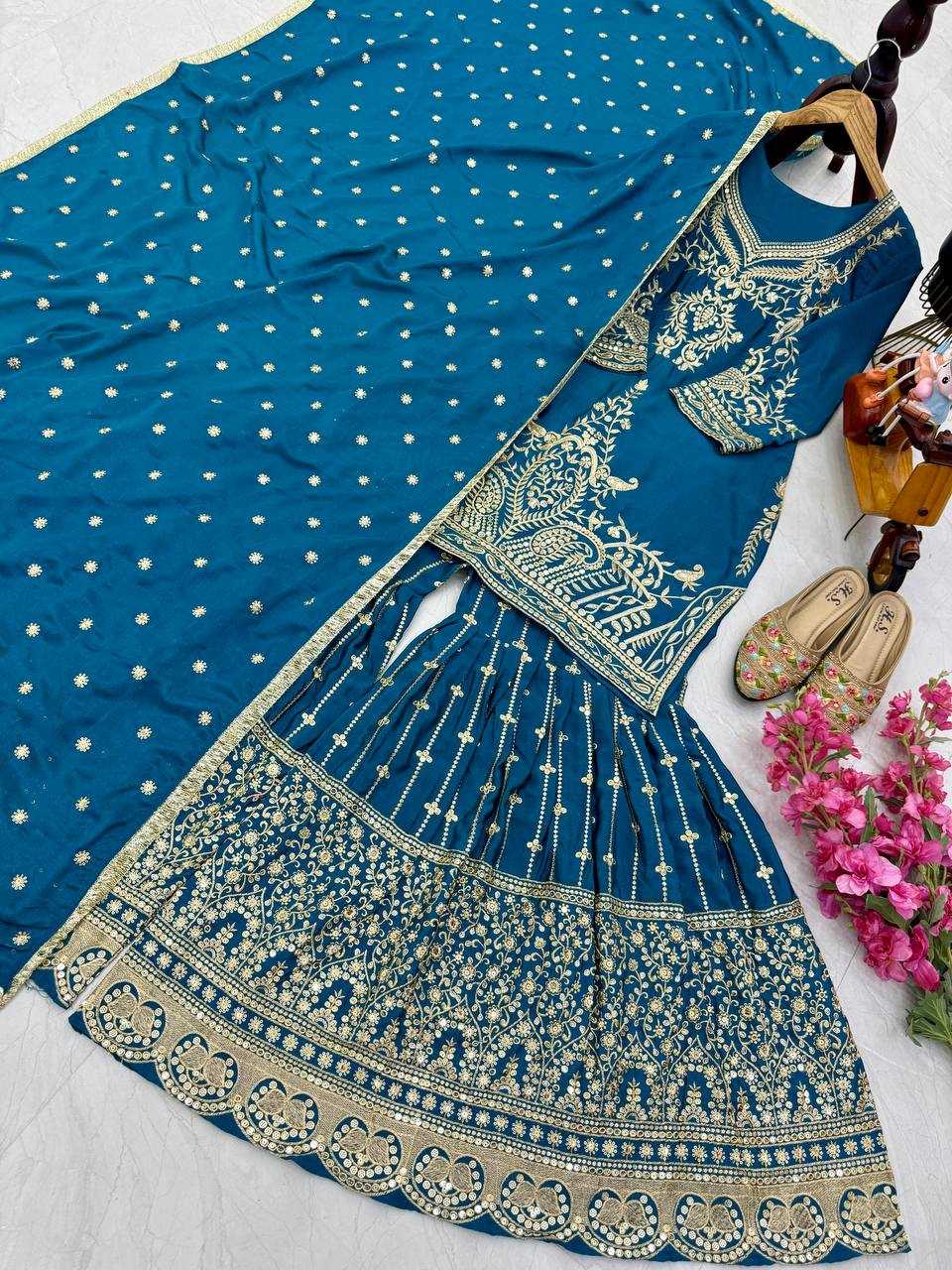Ynf Heavy Chinnon Silk KESH158 9016 Suits & Dresses Wedding Collections Festive Collections Wholesale Sharara Salwar Suits Embroidery Suits Ladies Silk Suit Manufacturer